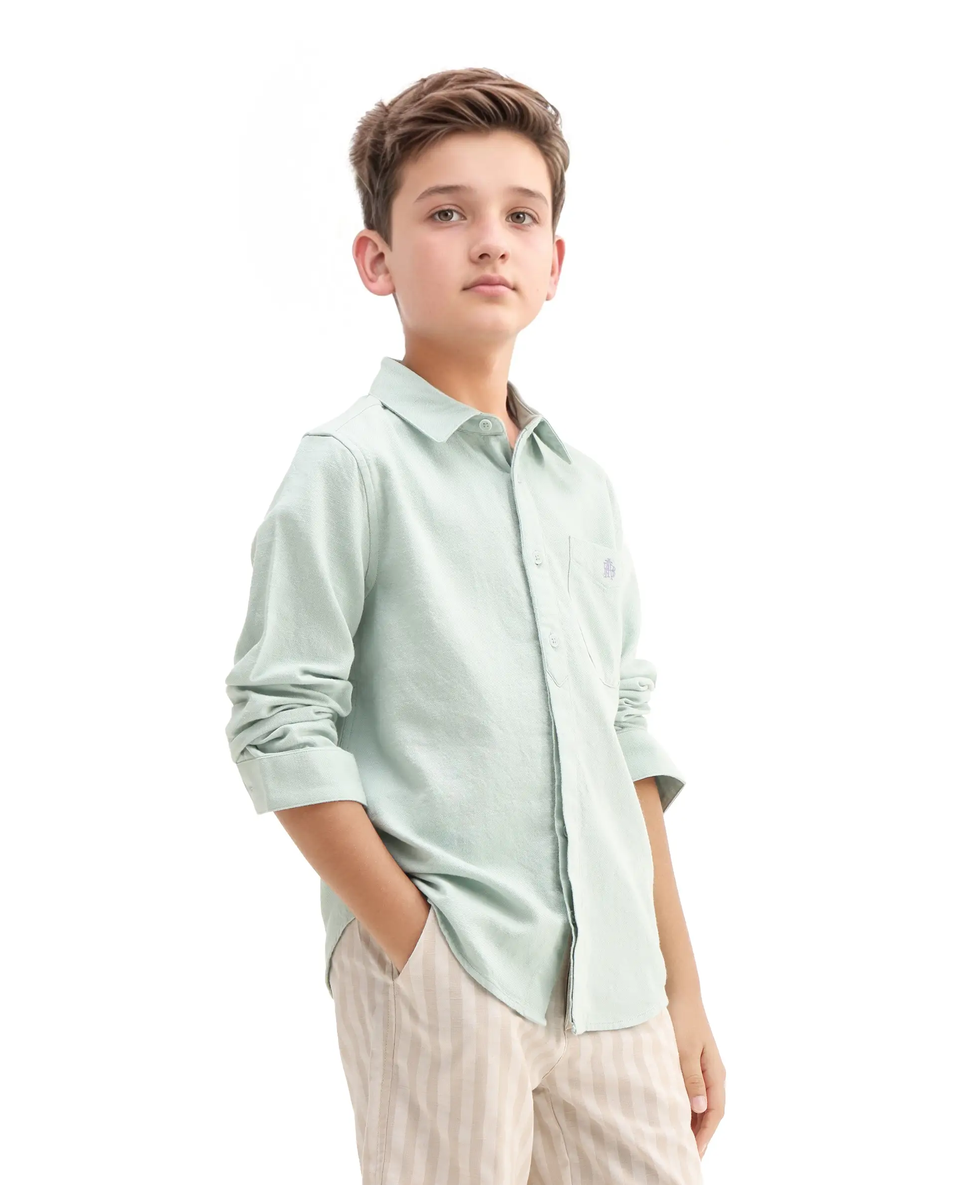 Rare Ones Kids Hart Blue Cotton Solid Button Closure Boxy Fit Shirt - Image 5