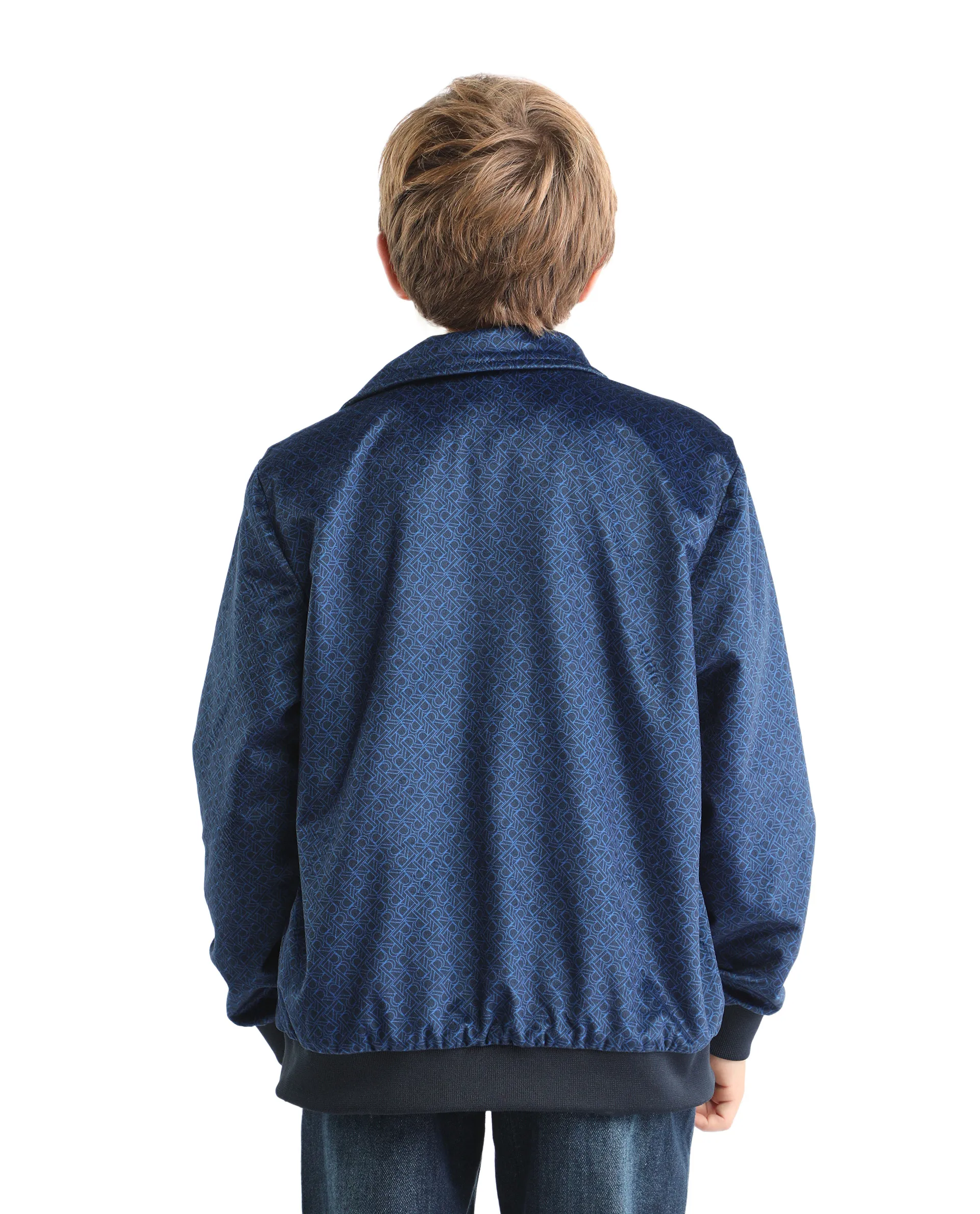 Rare Ones Kids Adi Dark Blue Polyester Zipper Closure Flat Collar Printed Full Sleeves Slim Fit Jacket - Image 7