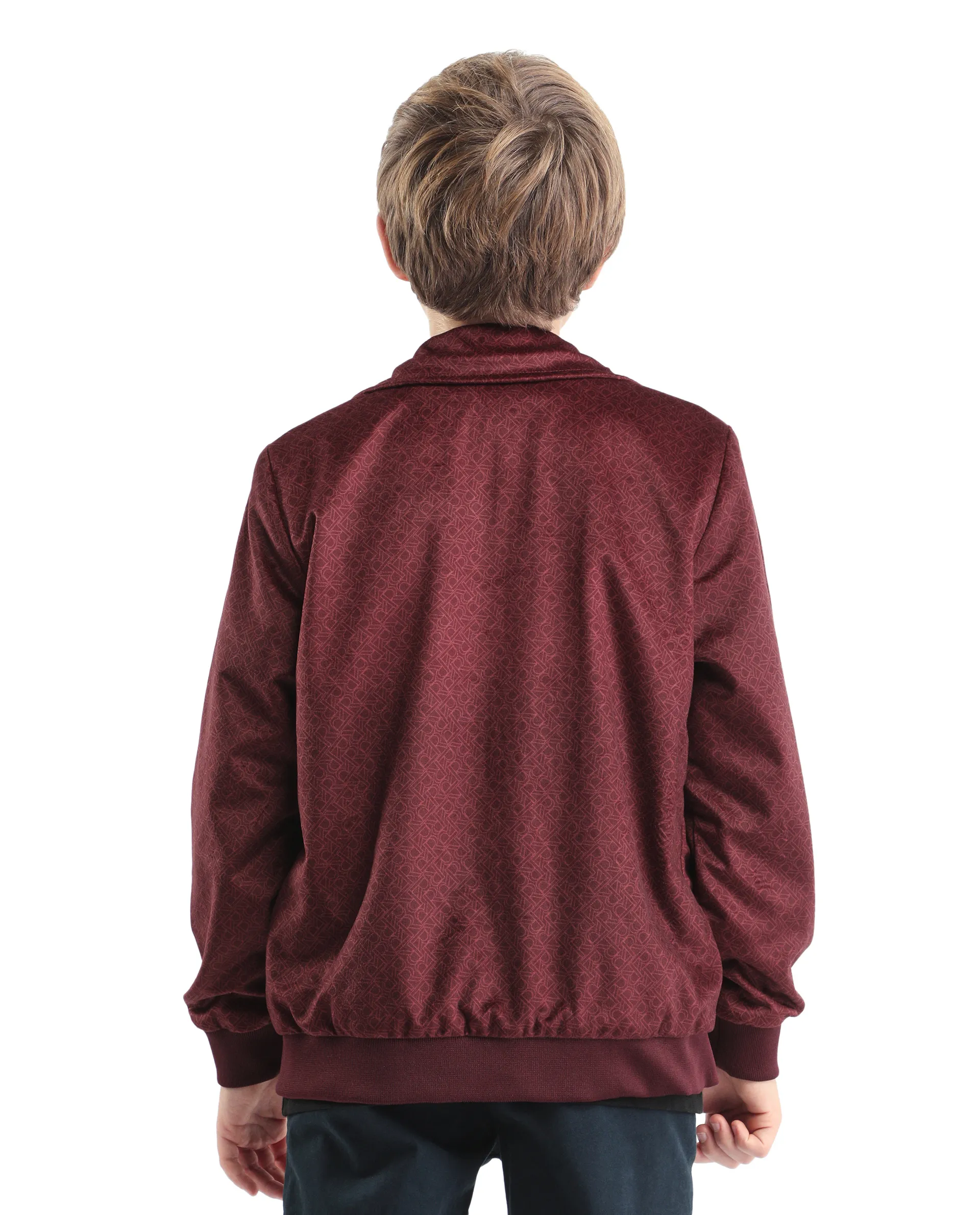 Rare Ones Kids Adi Maroon Polyester Zipper Closure Flat Collar Monogram Printed Full Sleeves Slim Fit Jacket - Image 7