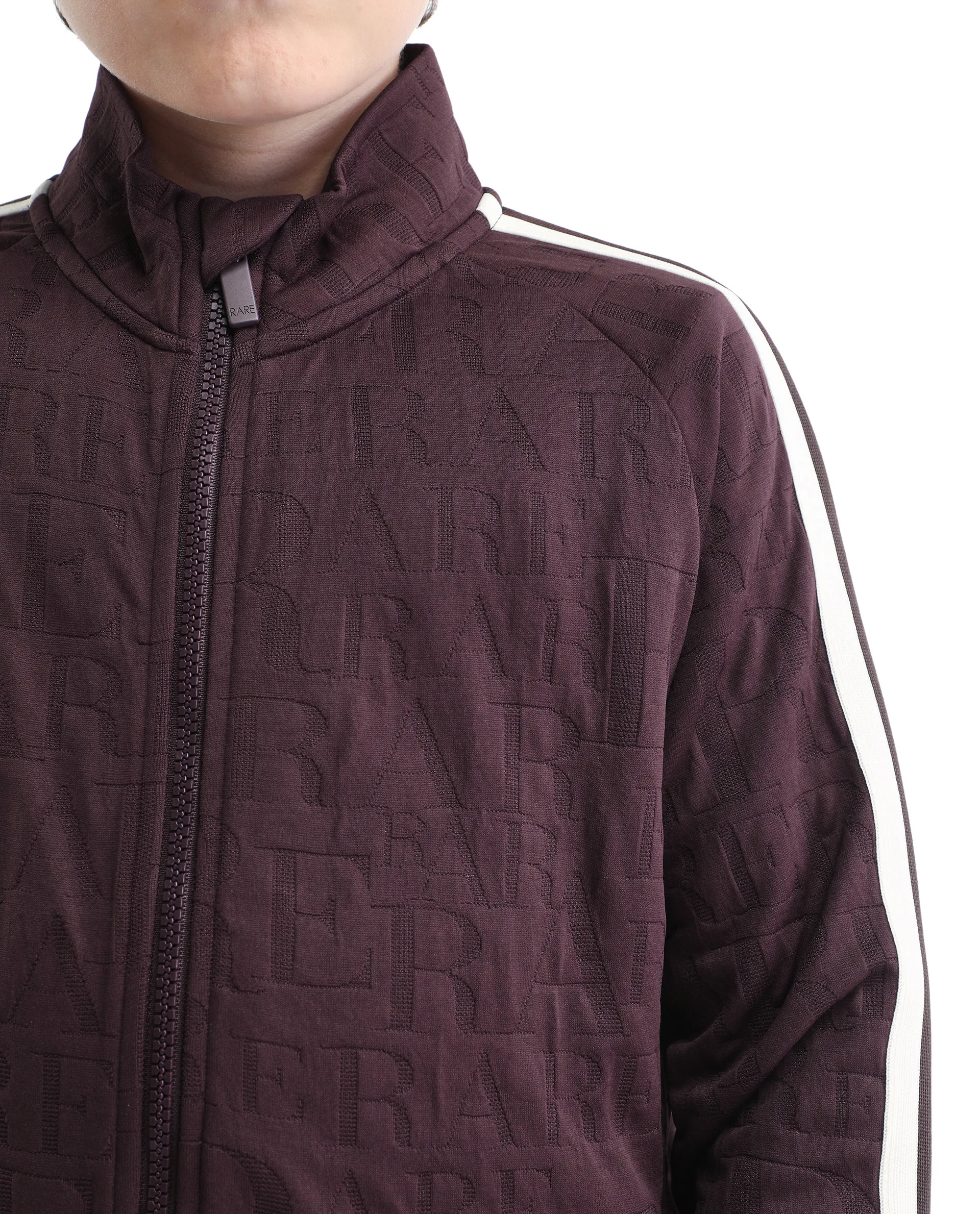 Rare Ones Kids Amni Brown Polyester Blend Zipper Closure High Neck Jacquard Full Sleeves Regular Fit Jacket - Image 3