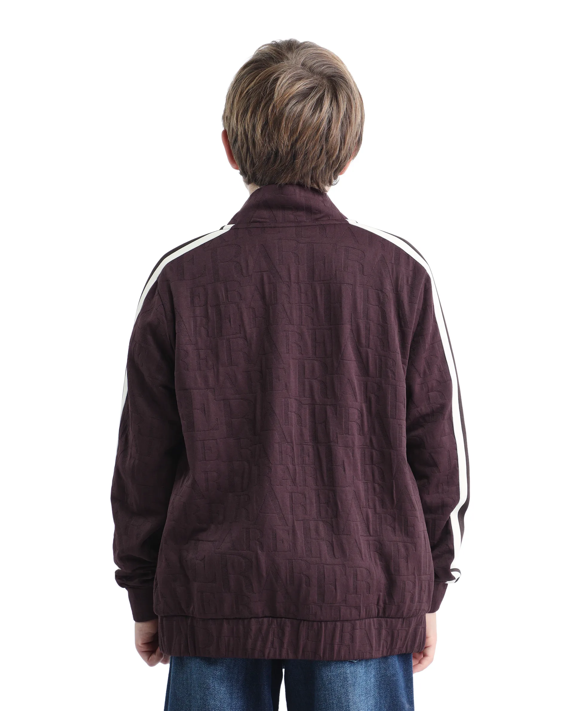 Rare Ones Kids Amni Brown Polyester Blend Zipper Closure High Neck Jacquard Full Sleeves Regular Fit Jacket - Image 6