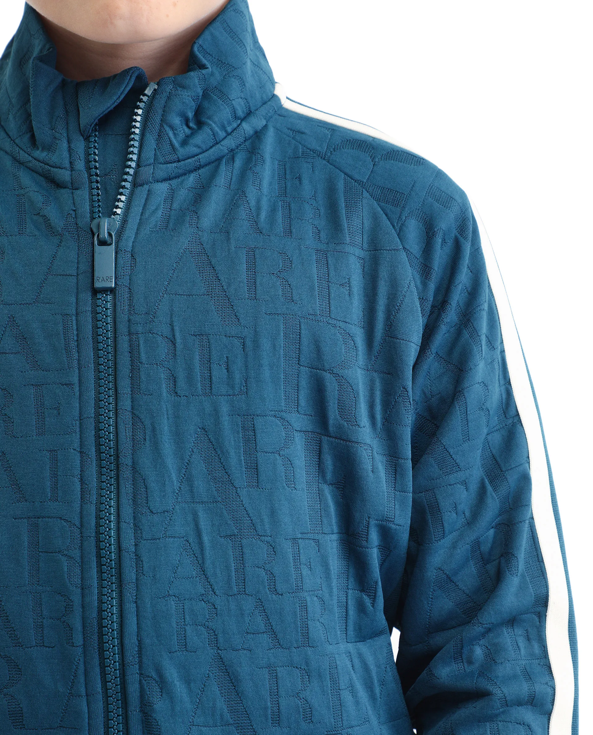 Rare Ones Kids Amni Teal Polyester Blend Zipper Closure High Neck Jacquard Full Sleeves Regular Fit Jacket - Image 4