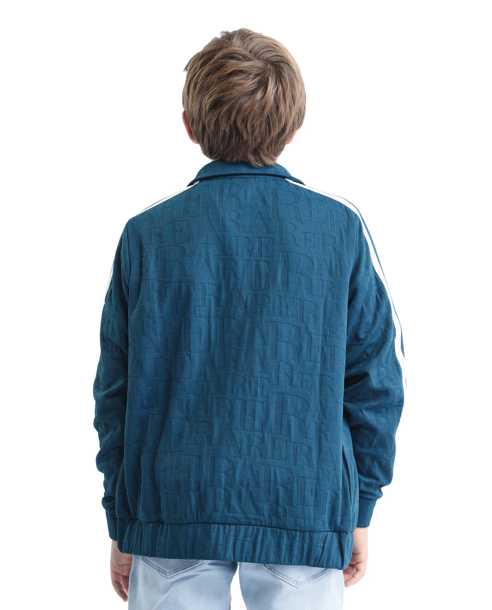 Rare Ones Kids Amni Teal Polyester Blend Zipper Closure High Neck Jacquard Full Sleeves Regular Fit Jacket - Image 7