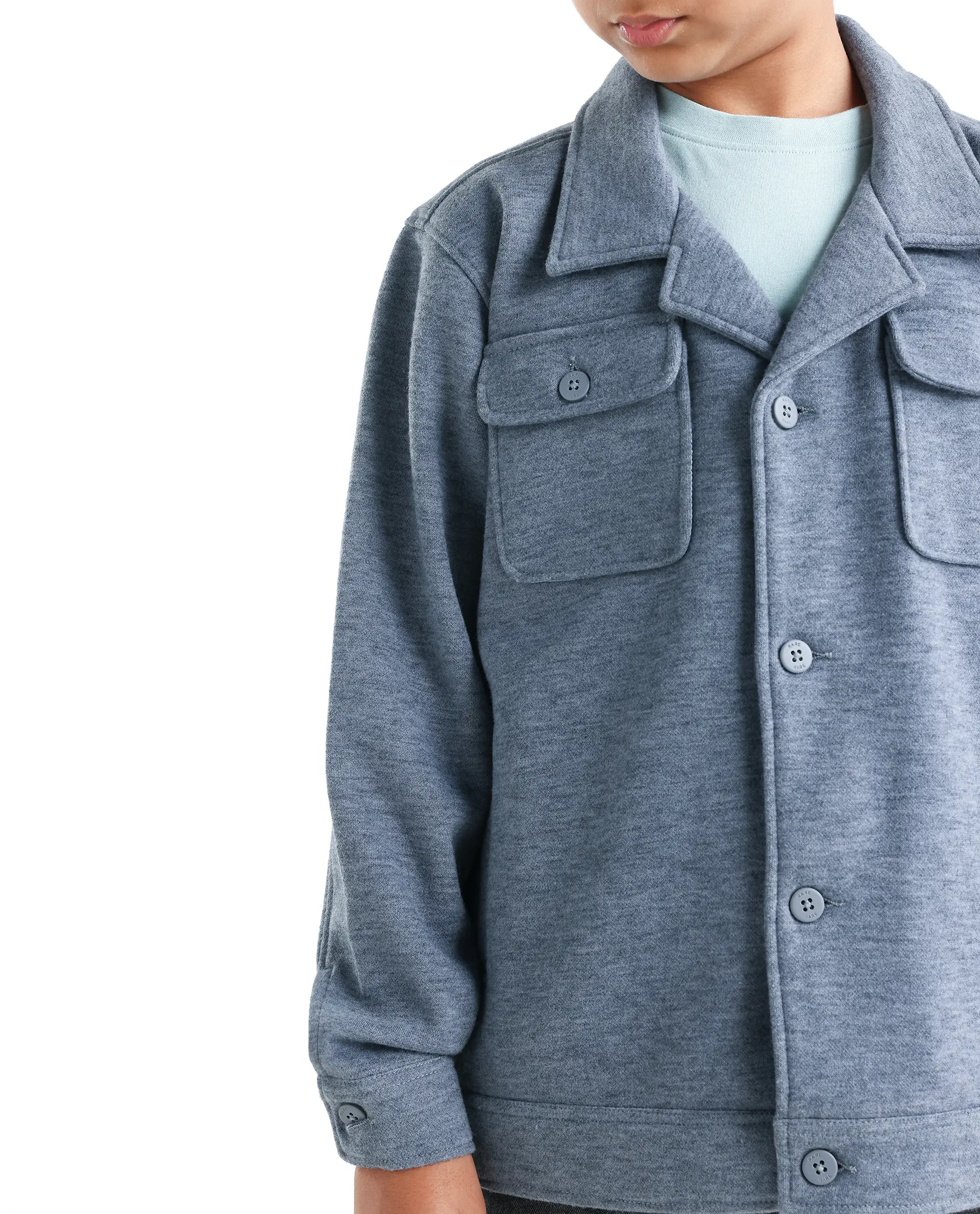 Rare Ones Kids Bochin Blue Polyester Button Closure Flat Collar Plain Full Sleeves Regular Fit Jacket - Image 3