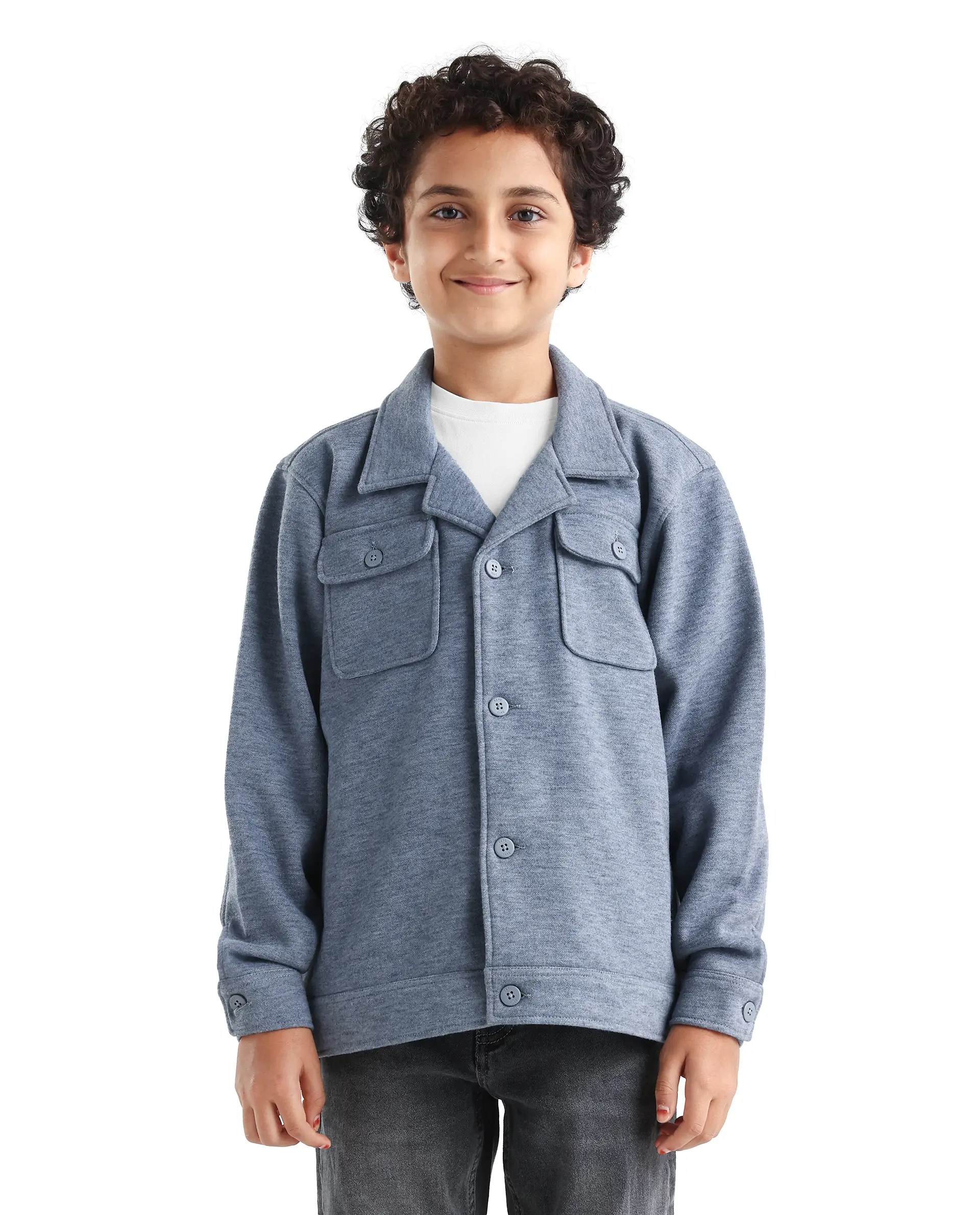 Rare Ones Kids Bochin Blue Polyester Button Closure Flat Collar Plain Full Sleeves Regular Fit Jacket - Image 4