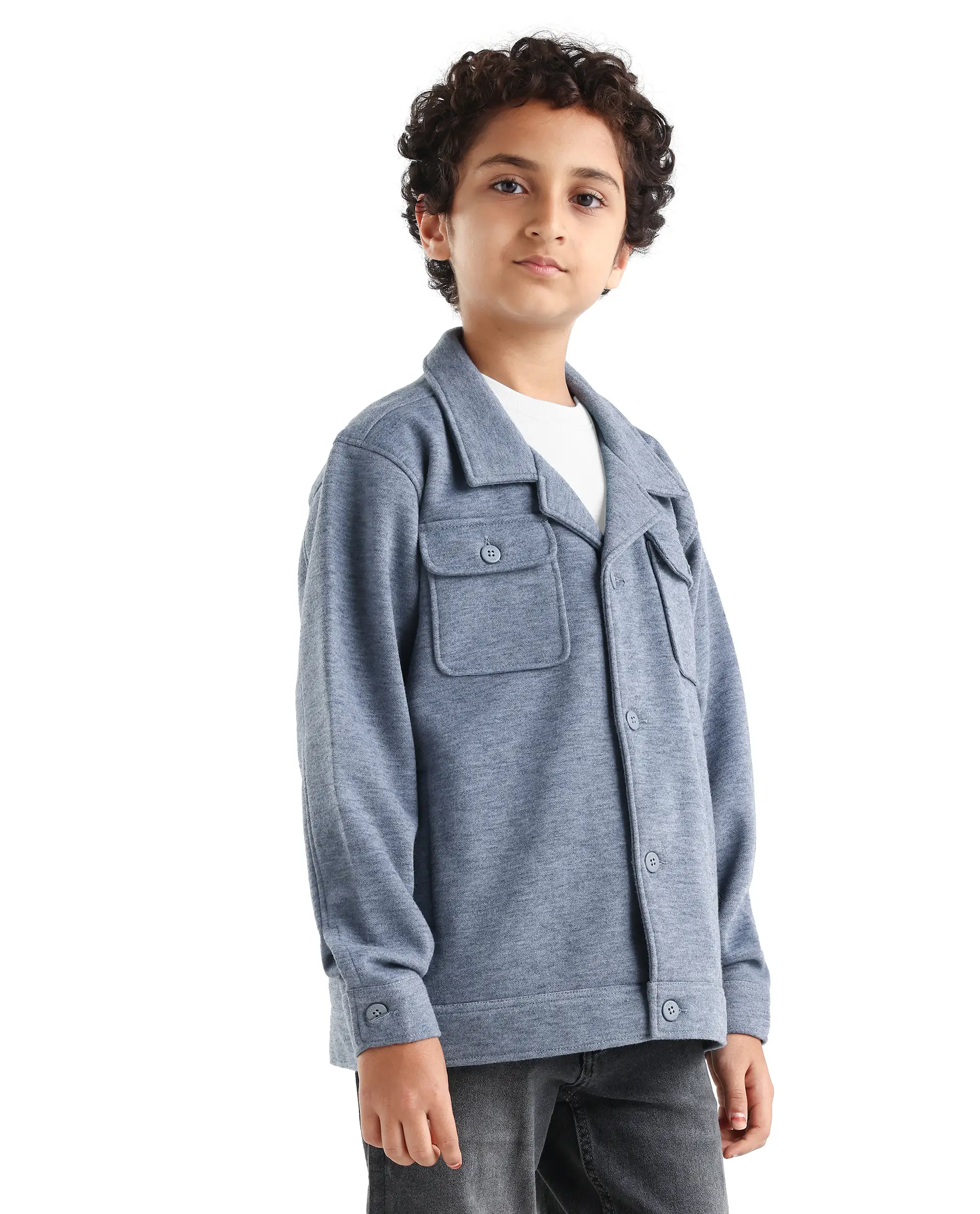 Rare Ones Kids Bochin Blue Polyester Button Closure Flat Collar Plain Full Sleeves Regular Fit Jacket - Image 6