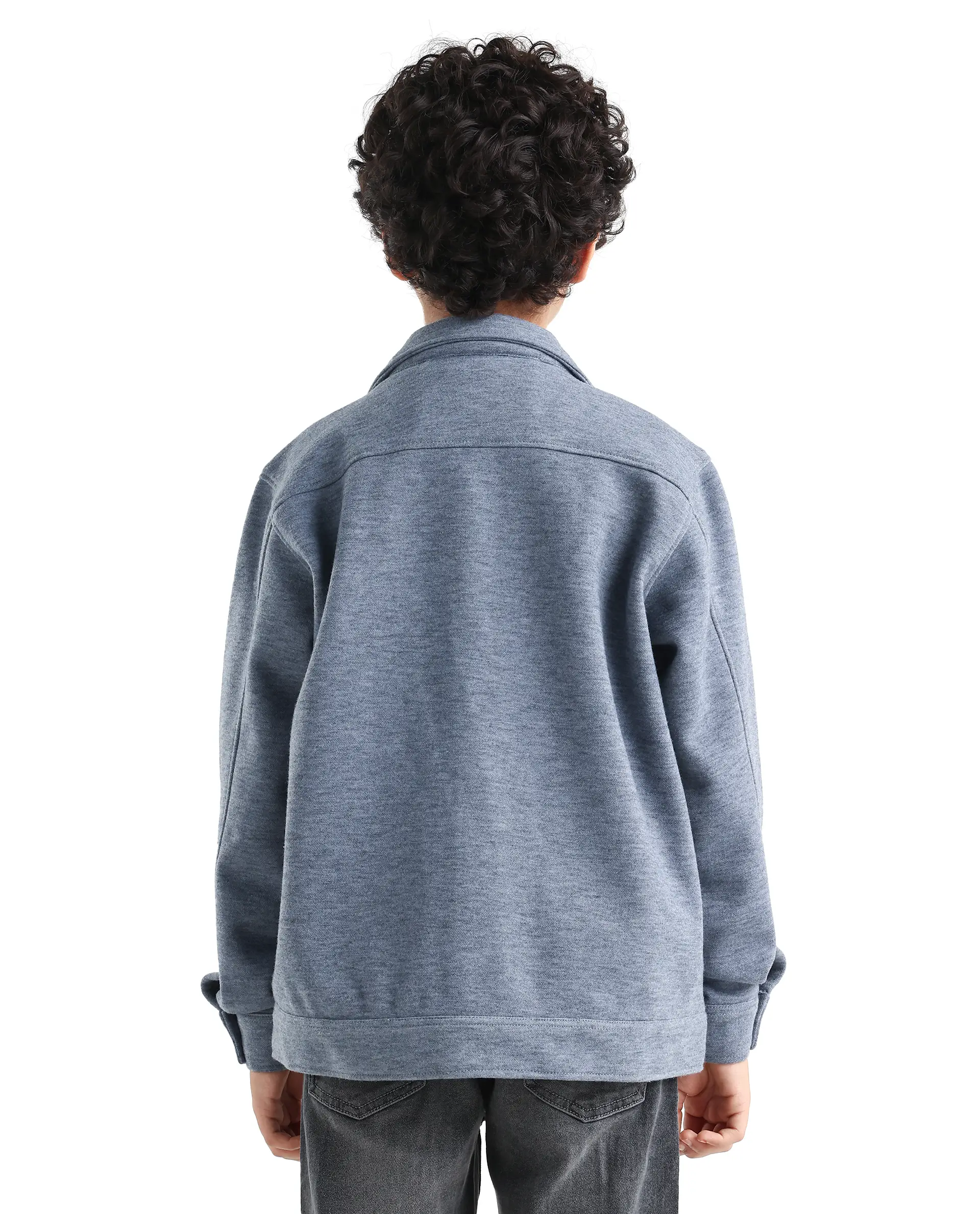 Rare Ones Kids Bochin Blue Polyester Button Closure Flat Collar Plain Full Sleeves Regular Fit Jacket - Image 7