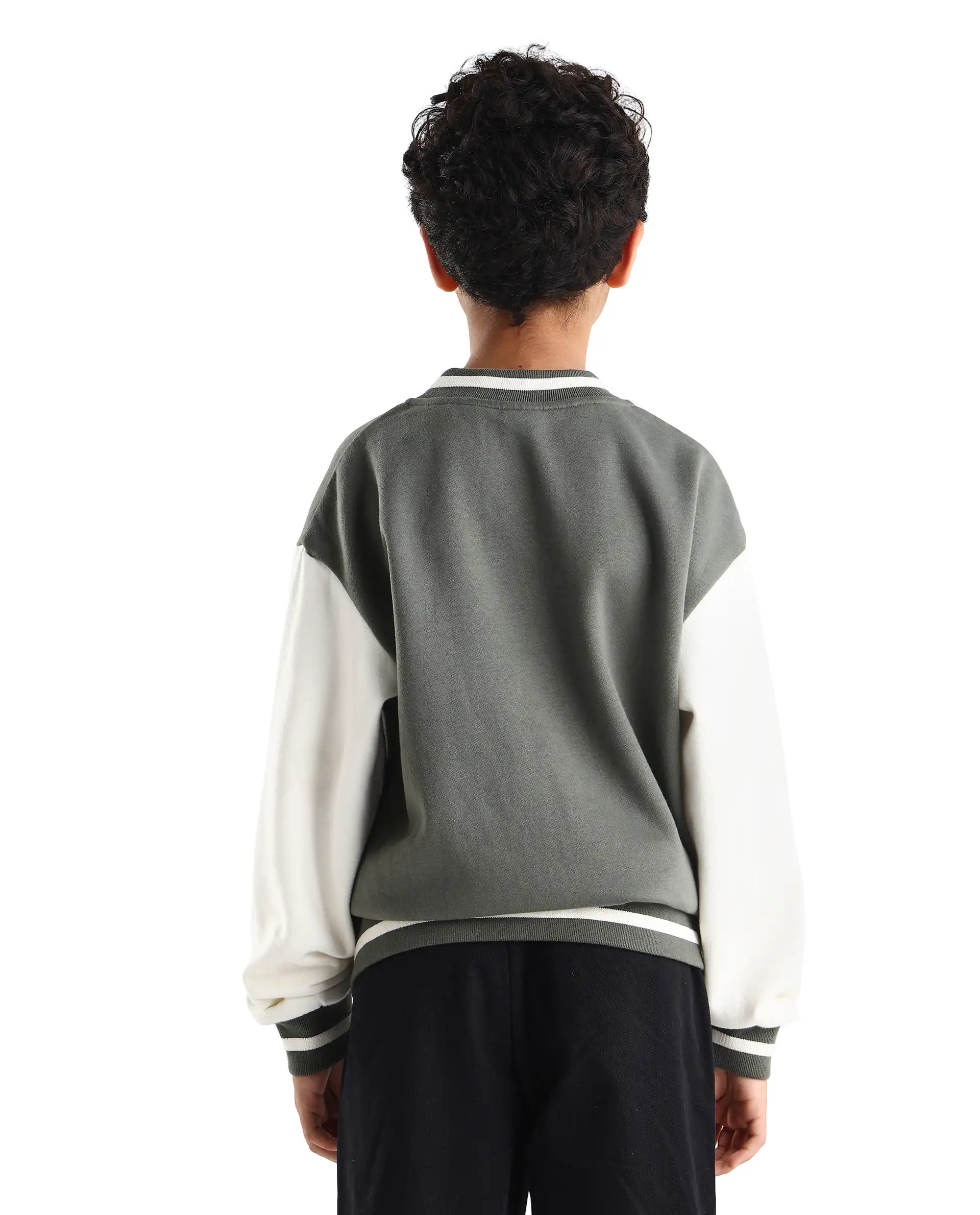Rare Ones Kids Brook Dusky Green Cotton Blend Button Closure Ribbed Collar Plain Full Sleeves Slim Fit Jacket - Image 7