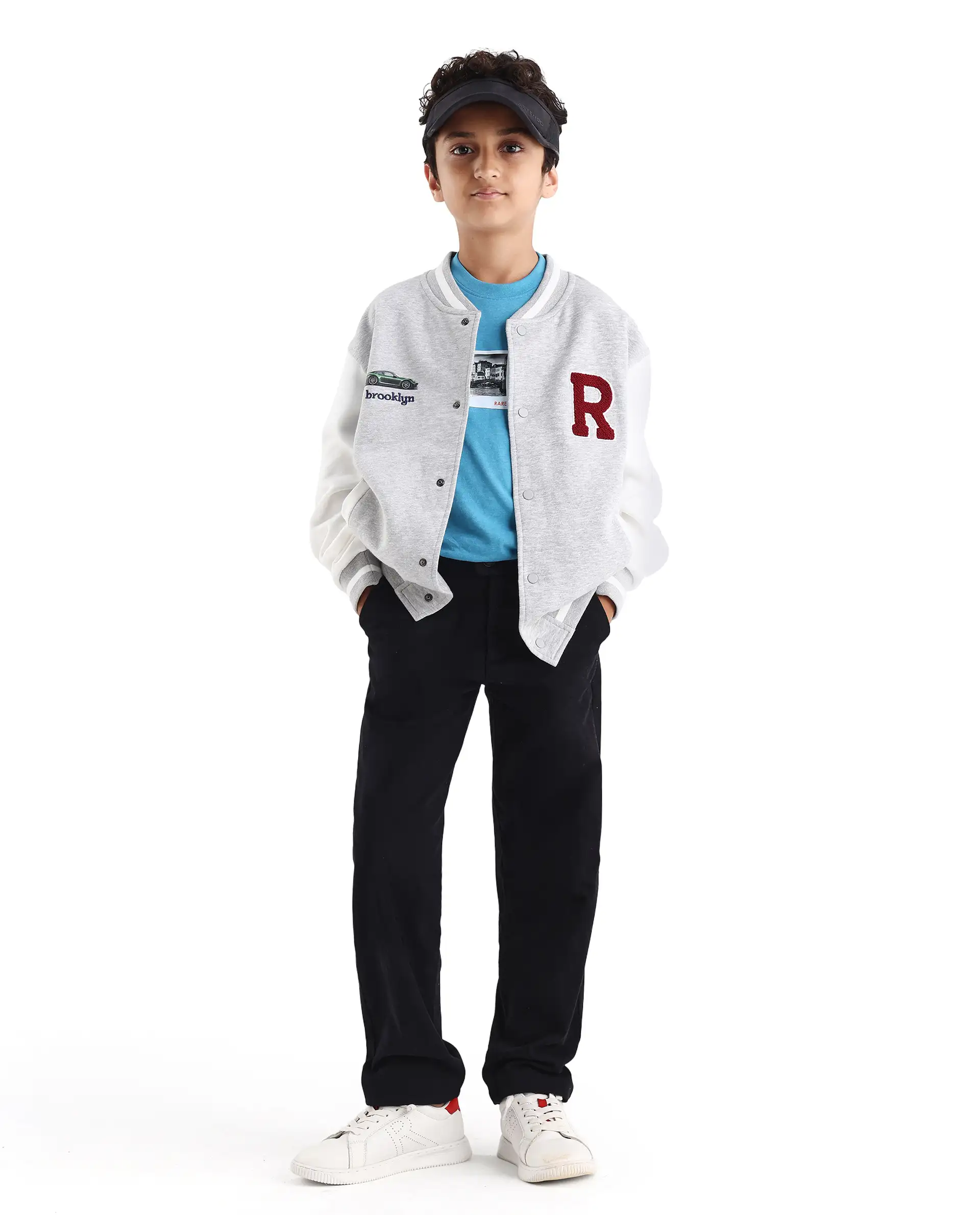 Rare Ones Kids Brook Grey Cotton Blend Button Closure Ribbed Collar Plain Full Sleeves Slim Fit Jacket - Image 2
