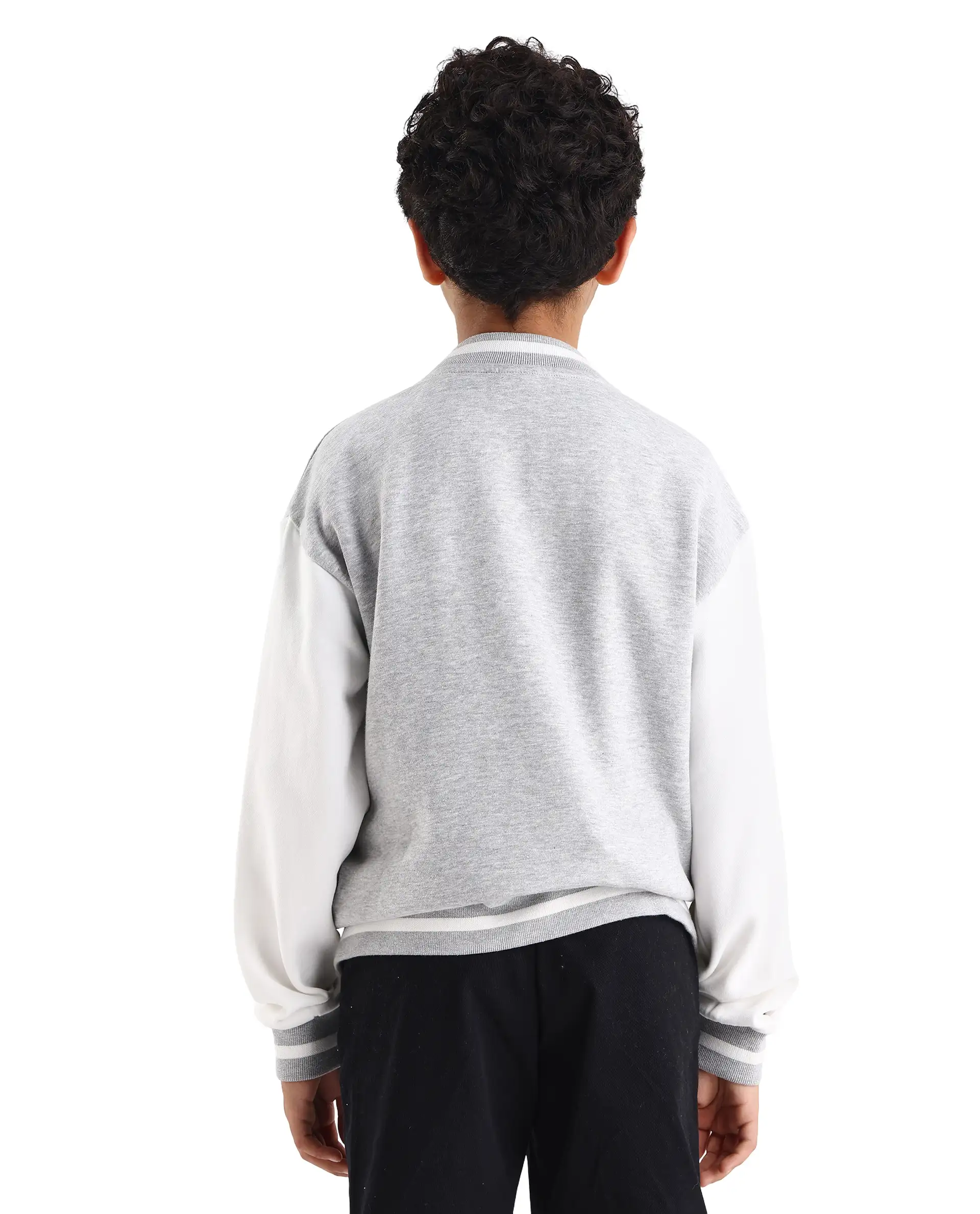 Rare Ones Kids Brook Grey Cotton Blend Button Closure Ribbed Collar Plain Full Sleeves Slim Fit Jacket - Image 7
