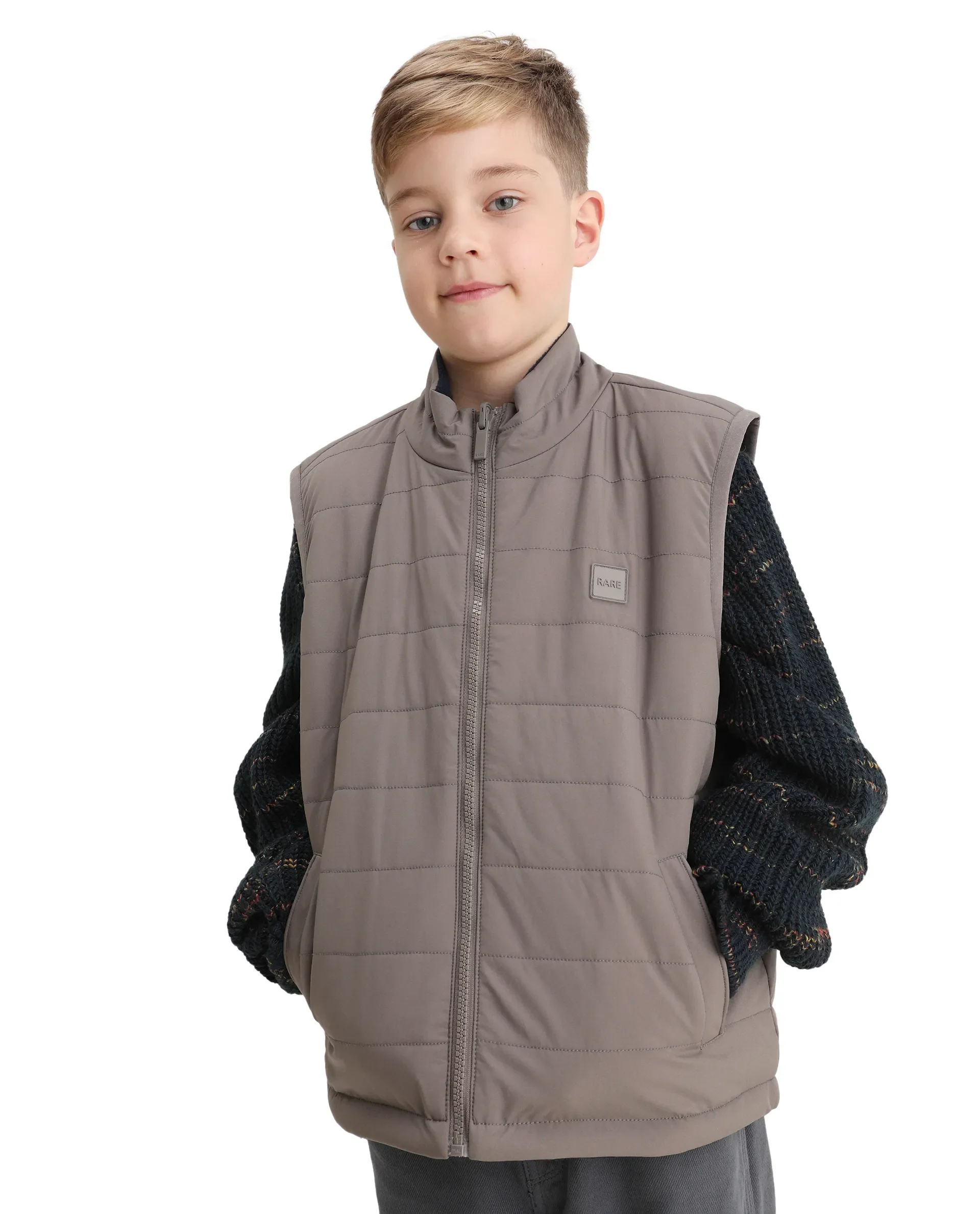 Rare Ones Kids Derry-K Metallic Grey Polyester Zipper Closure High Neck Plain Full Sleeves Regular Fit Jacket - Image 3