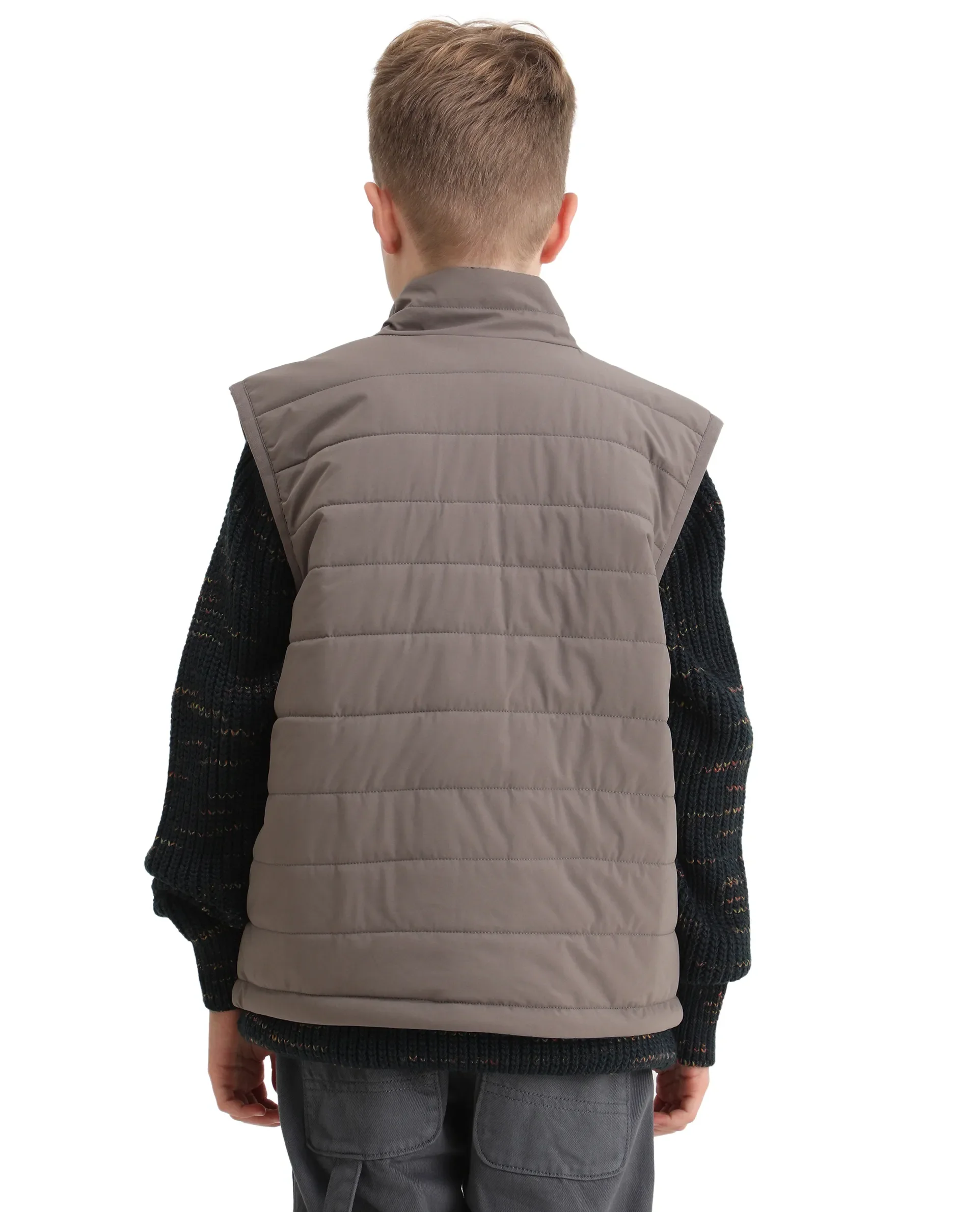 Rare Ones Kids Derry-K Metallic Grey Polyester Zipper Closure High Neck Plain Full Sleeves Regular Fit Jacket - Image 7