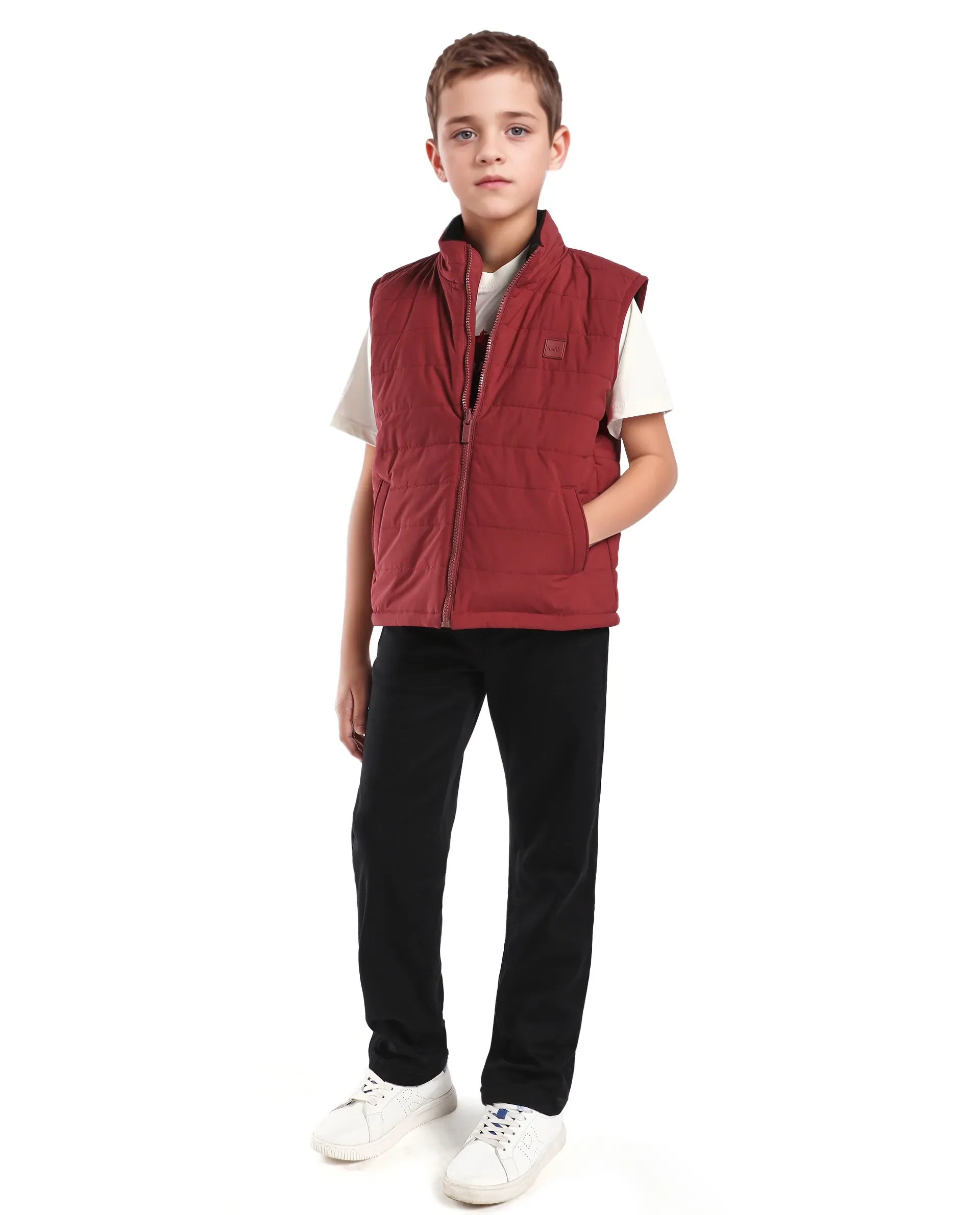 Rare Ones Kids Derry-K Red Polyester Zipper Closure High Neck Plain Sleeveless Regular Fit Jacket - Image 2