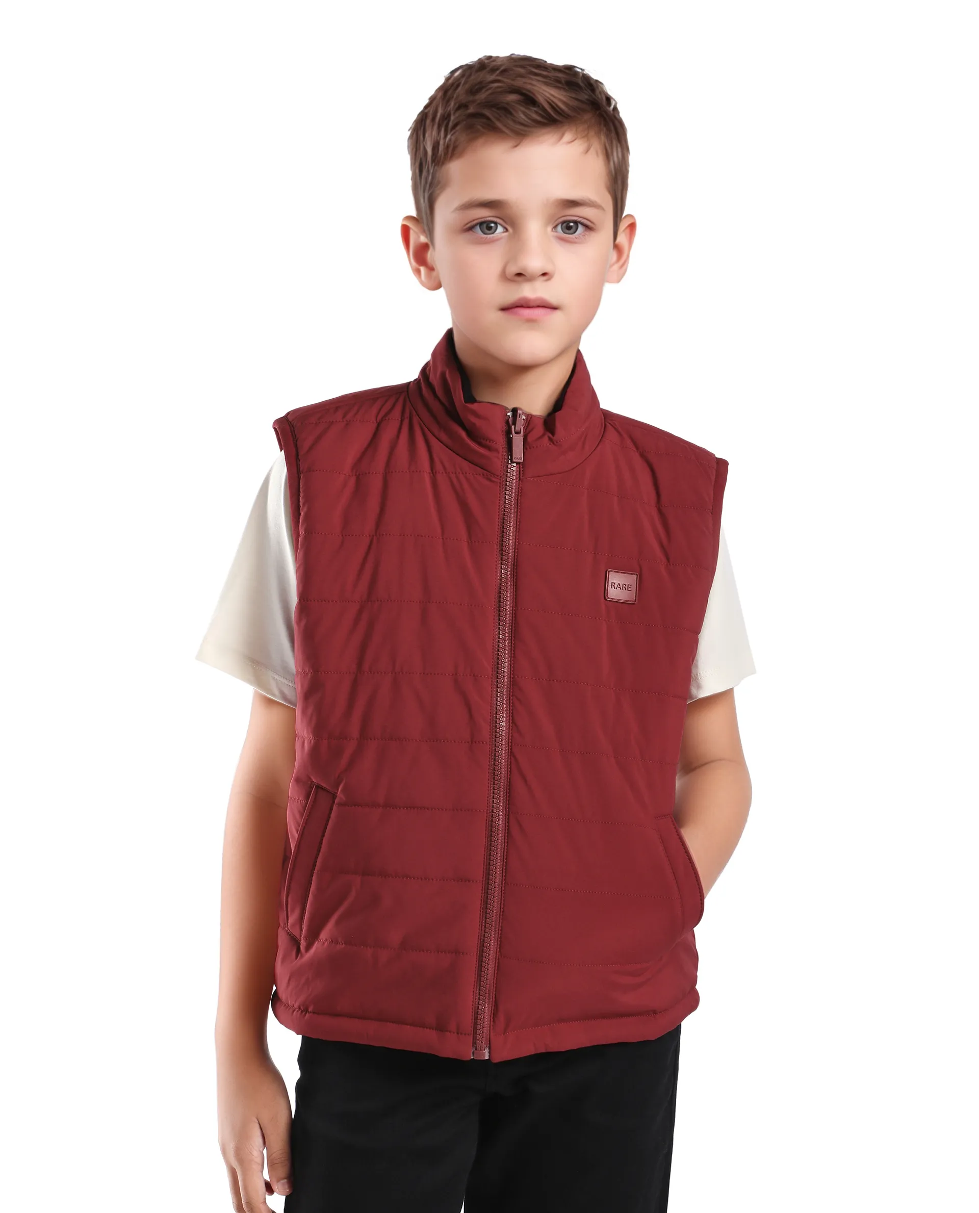 Rare Ones Kids Derry-K Red Polyester Zipper Closure High Neck Plain Sleeveless Regular Fit Jacket - Image 3