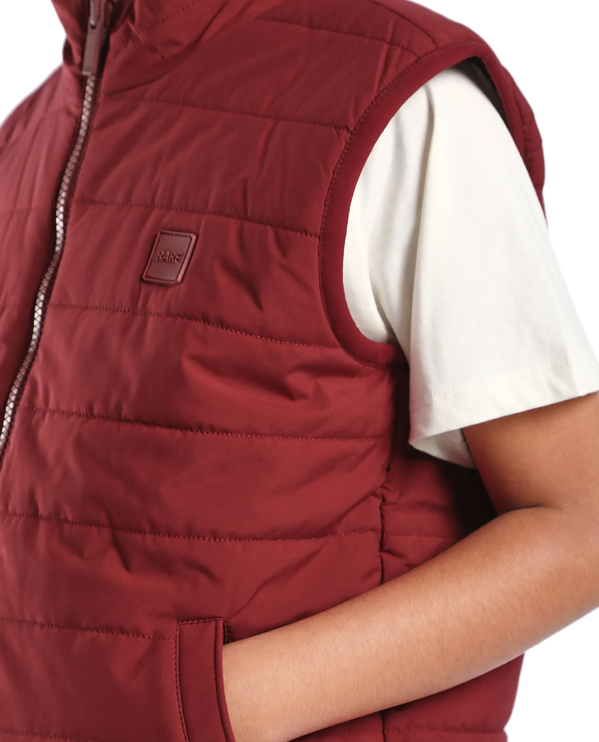 Rare Ones Kids Derry-K Red Polyester Zipper Closure High Neck Plain Sleeveless Regular Fit Jacket - Image 4