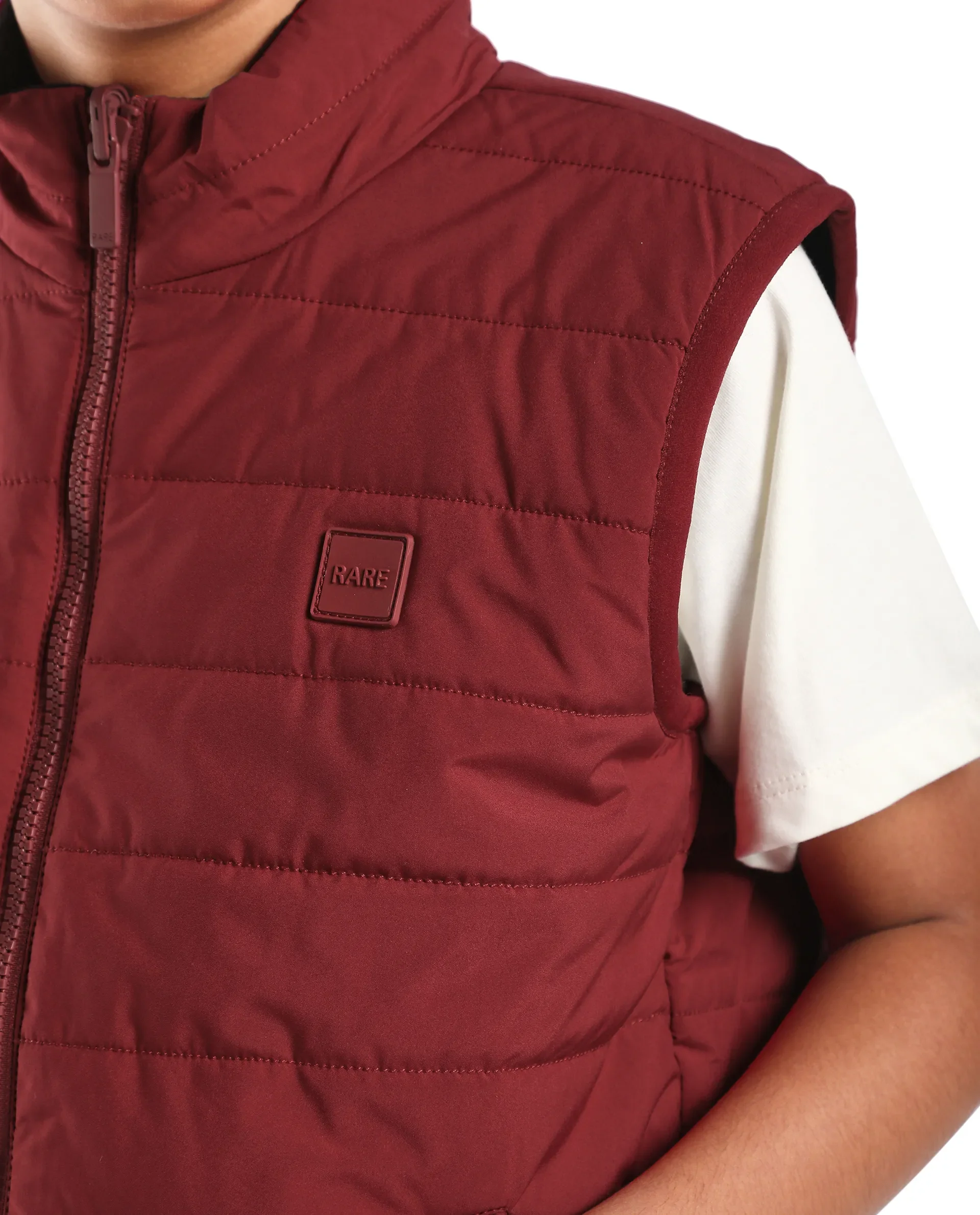 Rare Ones Kids Derry-K Red Polyester Zipper Closure High Neck Plain Sleeveless Regular Fit Jacket - Image 5