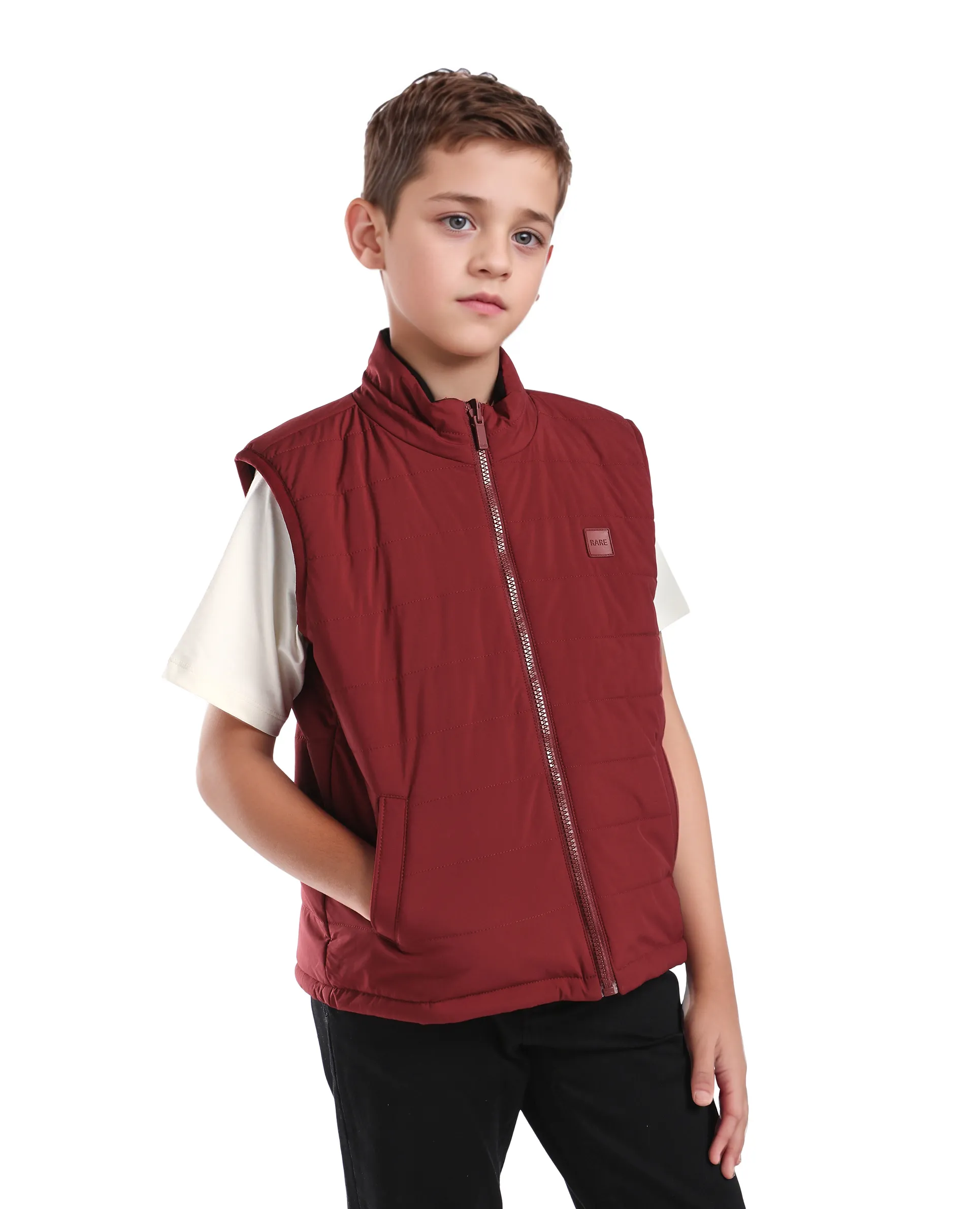 Rare Ones Kids Derry-K Red Polyester Zipper Closure High Neck Plain Sleeveless Regular Fit Jacket - Image 6