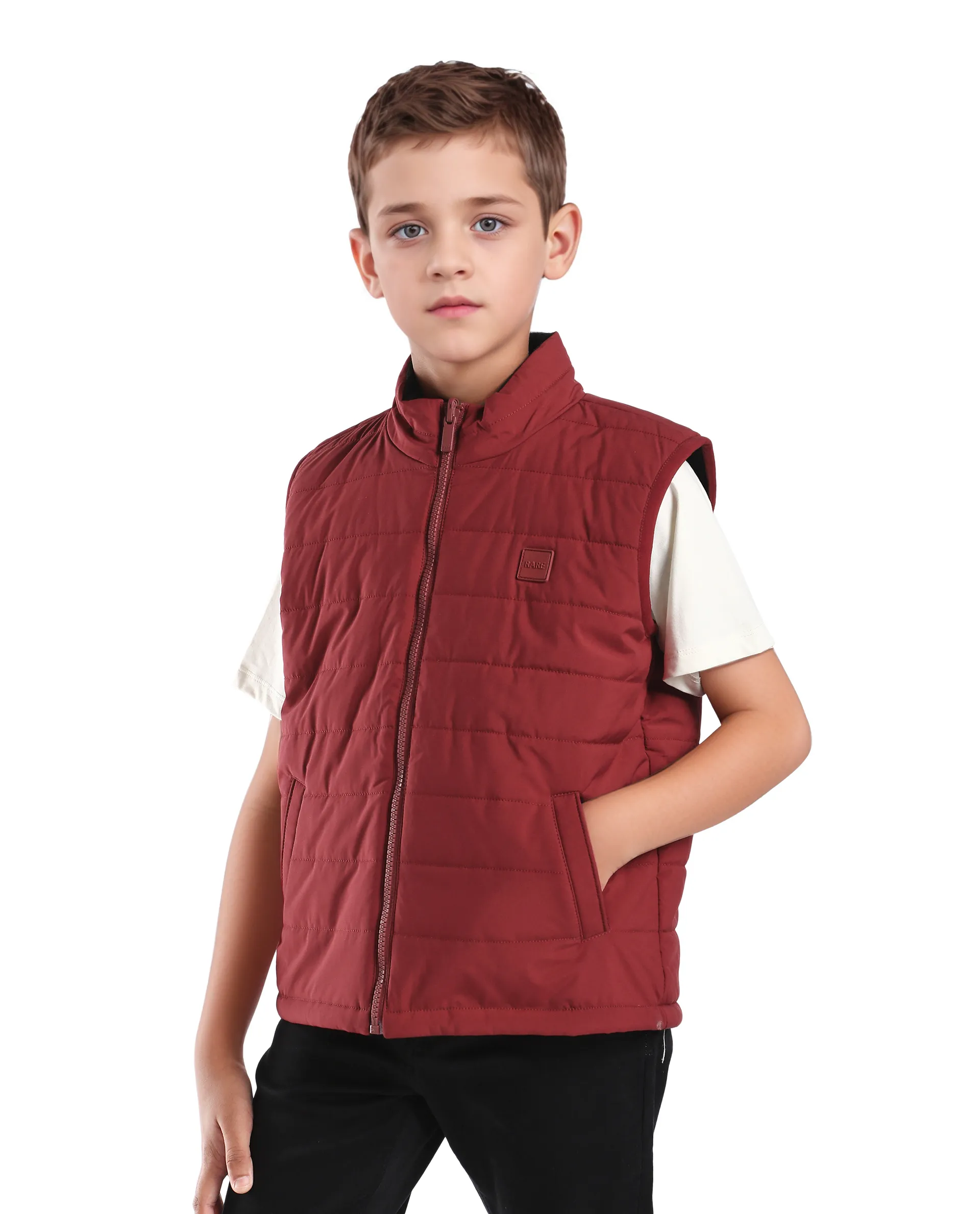 Rare Ones Kids Derry-K Red Polyester Zipper Closure High Neck Plain Sleeveless Regular Fit Jacket - Image 7