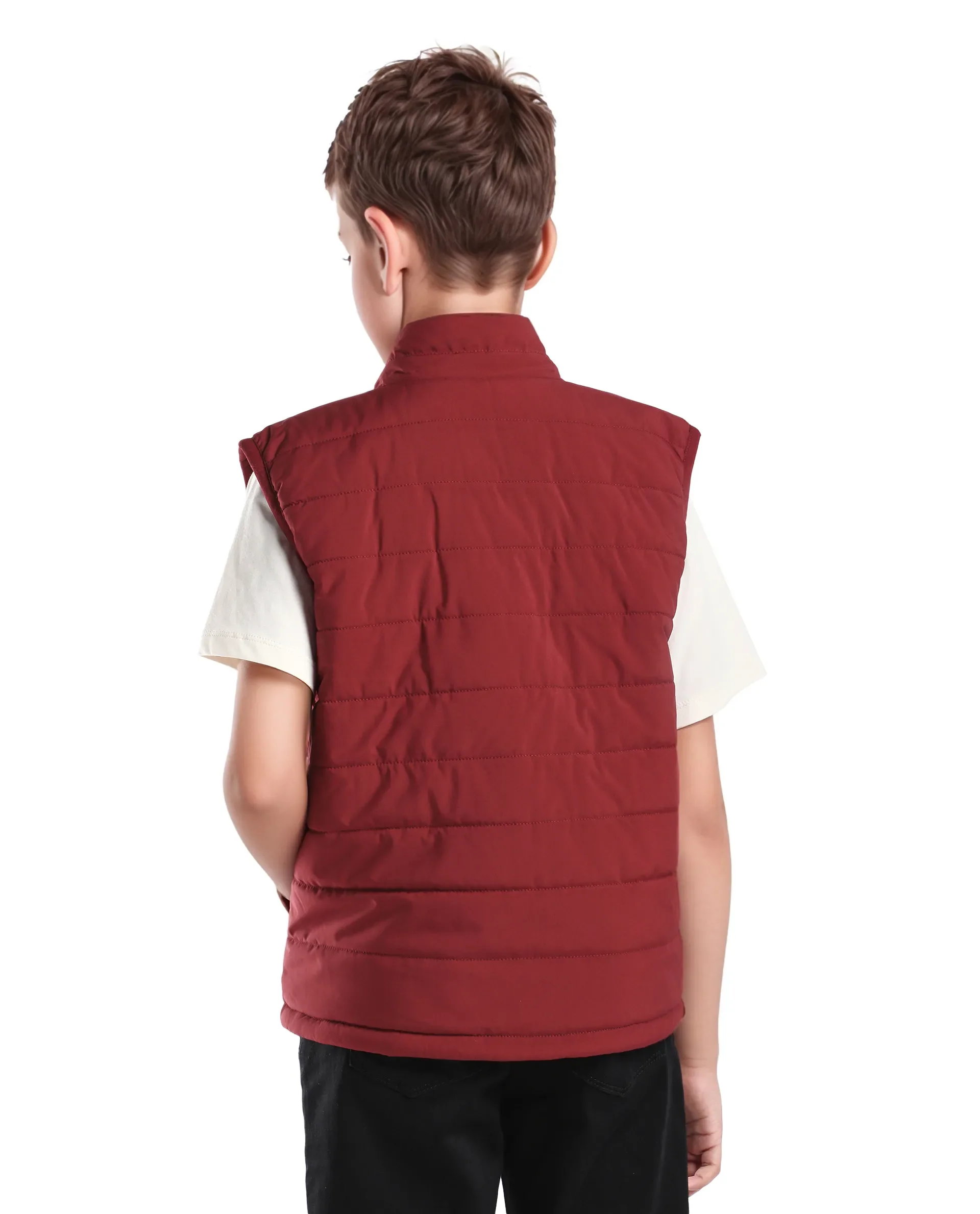 Rare Ones Kids Derry-K Red Polyester Zipper Closure High Neck Plain Sleeveless Regular Fit Jacket - Image 8