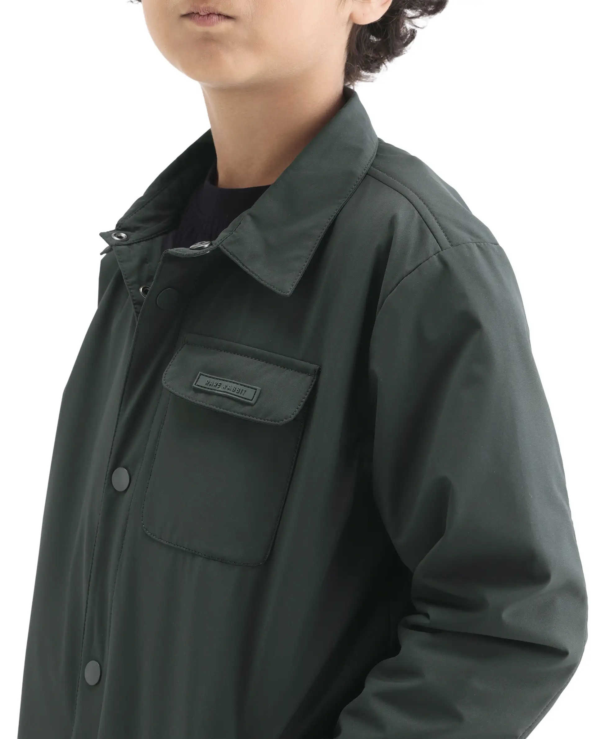 Rare Ones Kids Fagu-K Green Polyester Button Closure Flat Collar Plain Full Sleeves Regular Fit Jacket - Image 3
