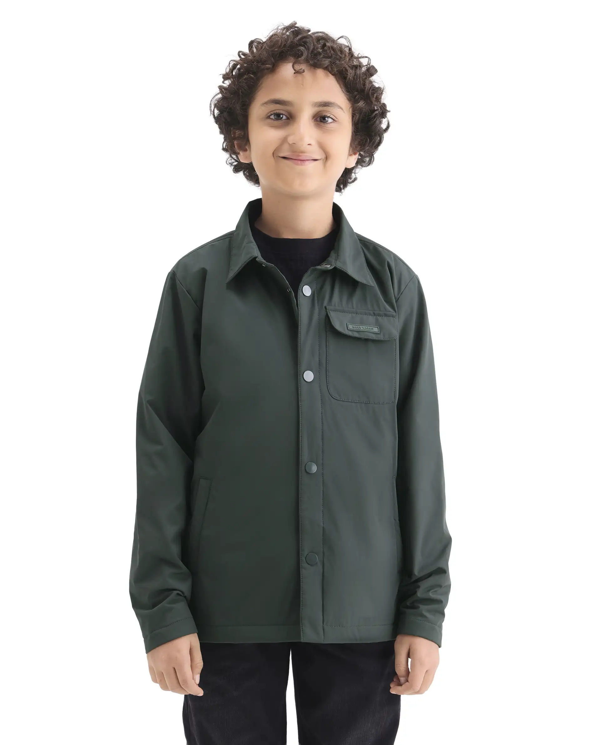 Rare Ones Kids Fagu-K Green Polyester Button Closure Flat Collar Plain Full Sleeves Regular Fit Jacket - Image 4