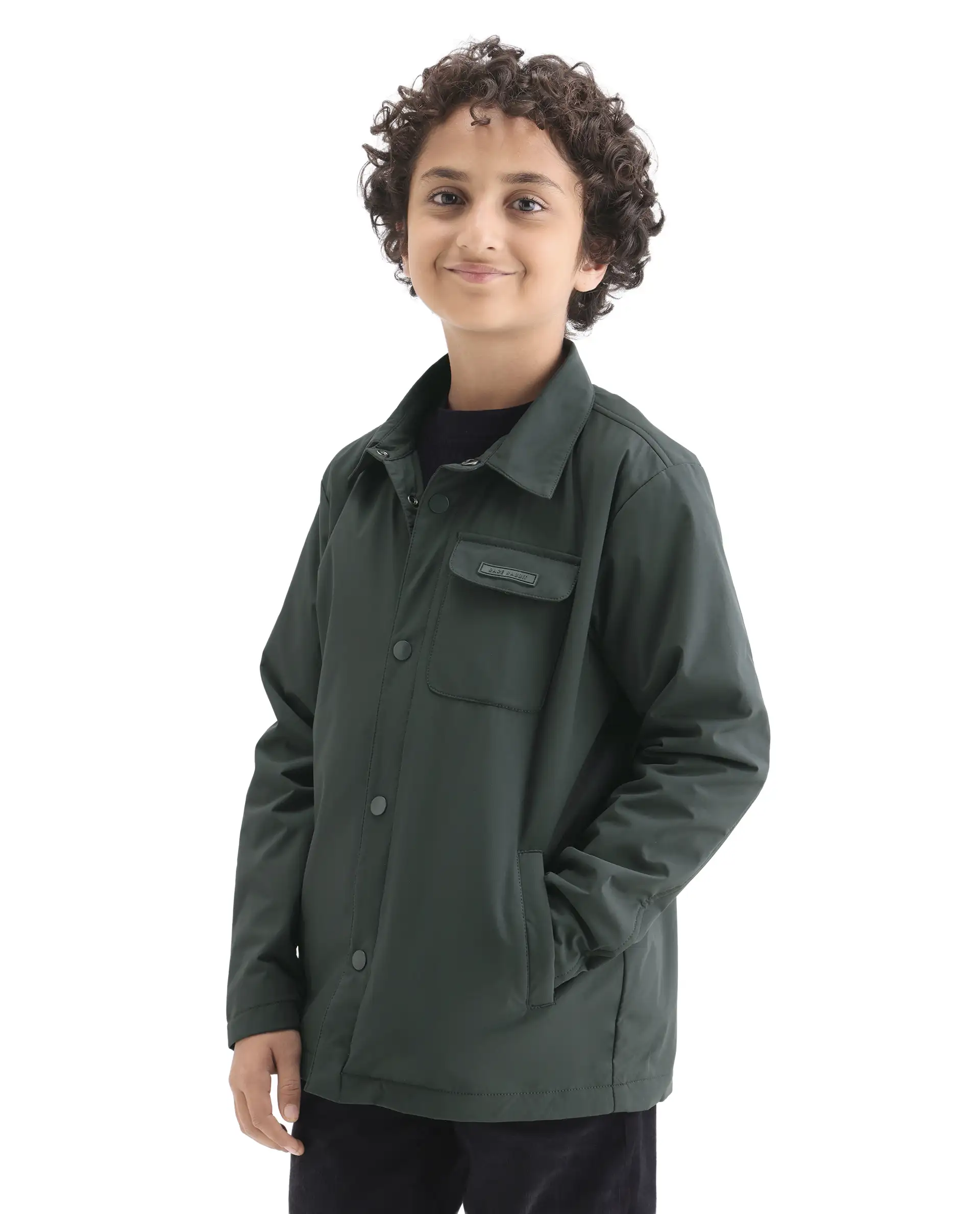 Rare Ones Kids Fagu-K Green Polyester Button Closure Flat Collar Plain Full Sleeves Regular Fit Jacket - Image 5