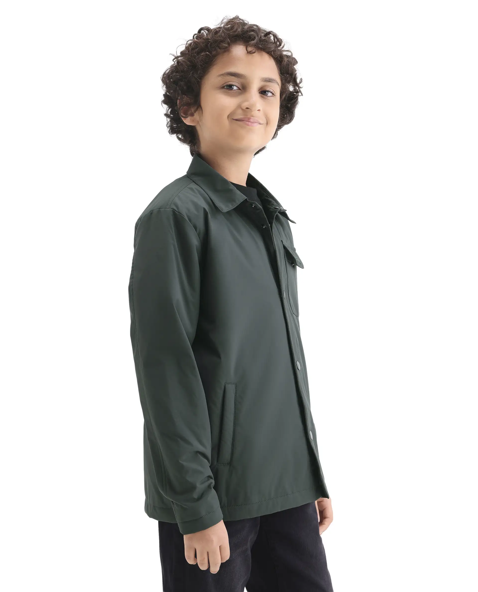 Rare Ones Kids Fagu-K Green Polyester Button Closure Flat Collar Plain Full Sleeves Regular Fit Jacket - Image 6