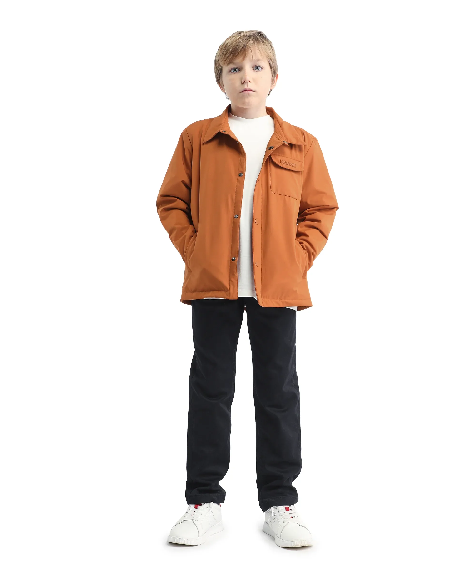 Rare Ones Kids Fagu-K Orange Polyester Button Closure Flat Collar Plain Full Sleeves Regular Fit Jacket - Image 2