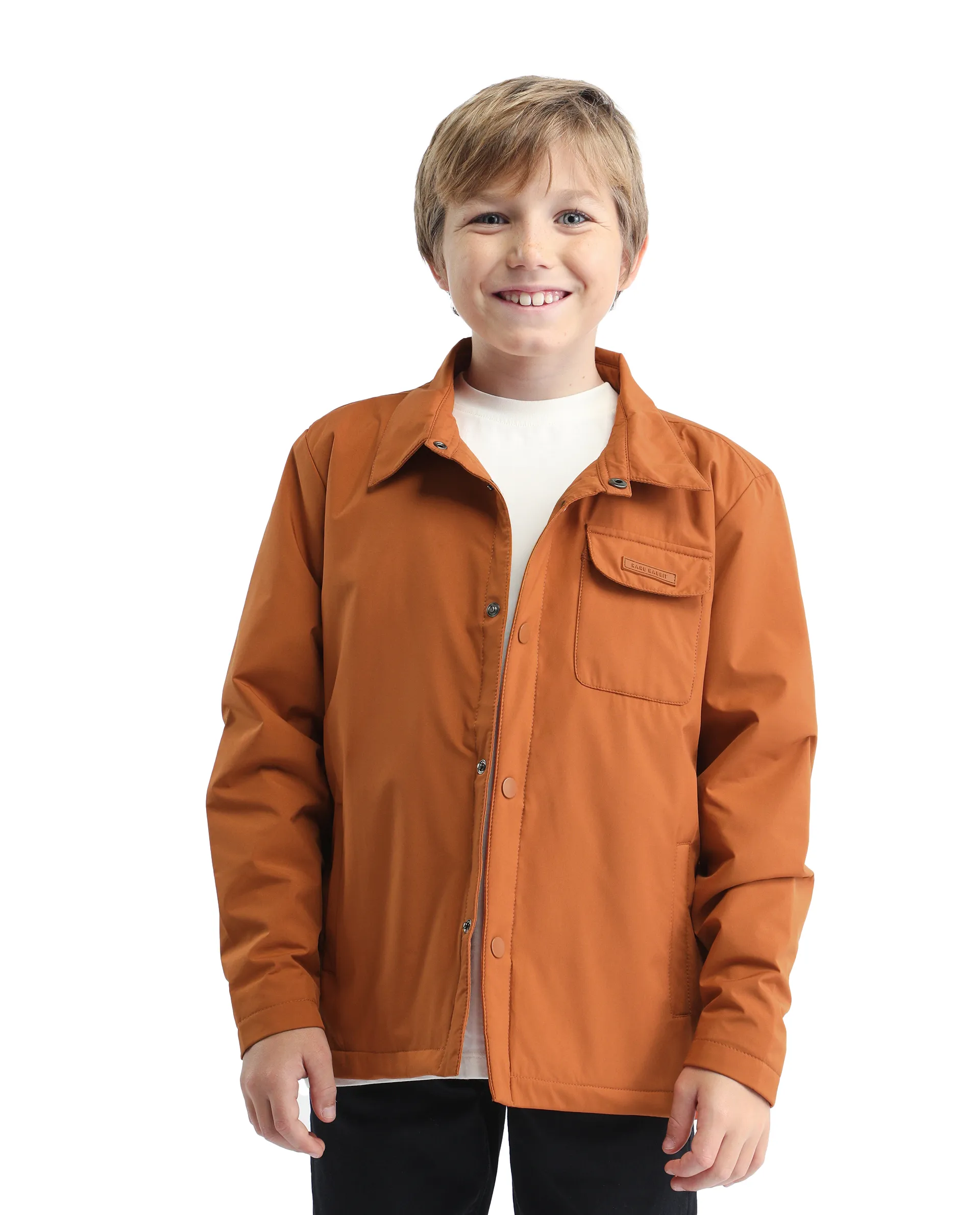Rare Ones Kids Fagu-K Orange Polyester Button Closure Flat Collar Plain Full Sleeves Regular Fit Jacket - Image 3
