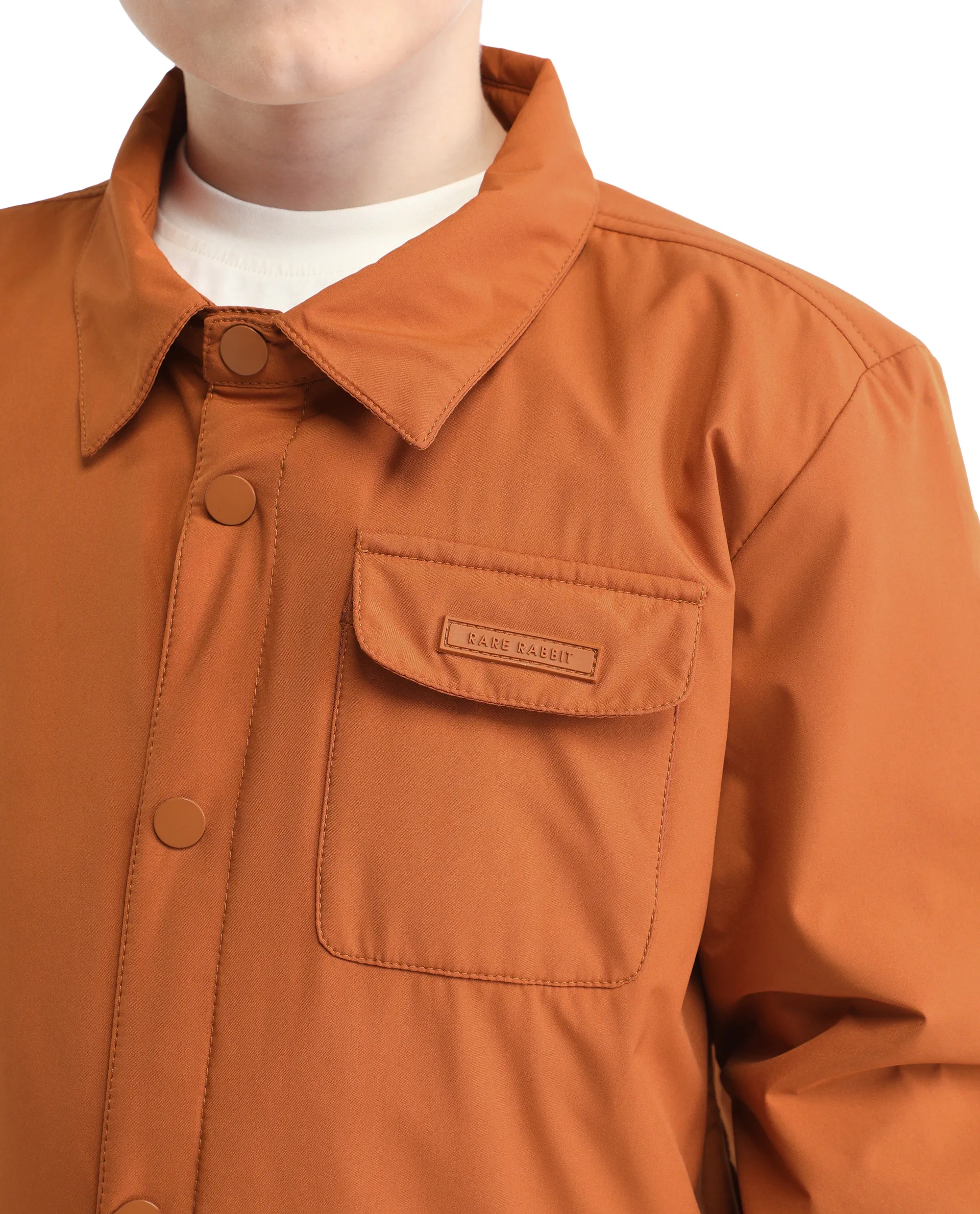 Rare Ones Kids Fagu-K Orange Polyester Button Closure Flat Collar Plain Full Sleeves Regular Fit Jacket - Image 4