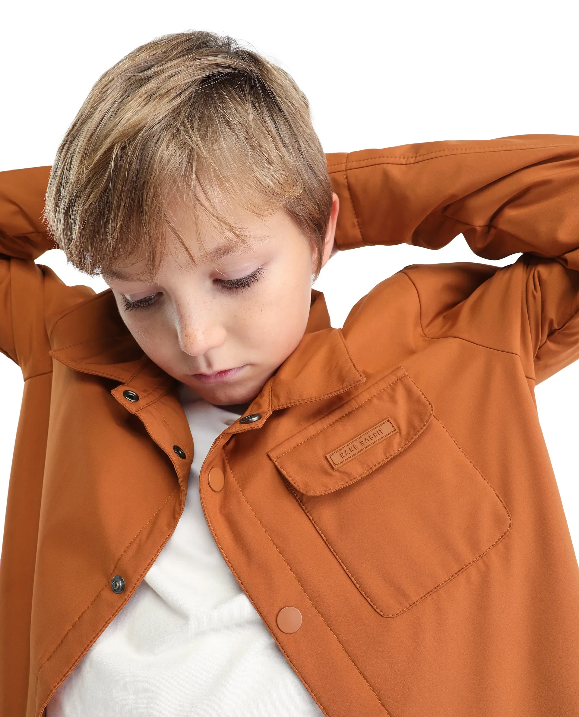 Rare Ones Kids Fagu-K Orange Polyester Button Closure Flat Collar Plain Full Sleeves Regular Fit Jacket - Image 5