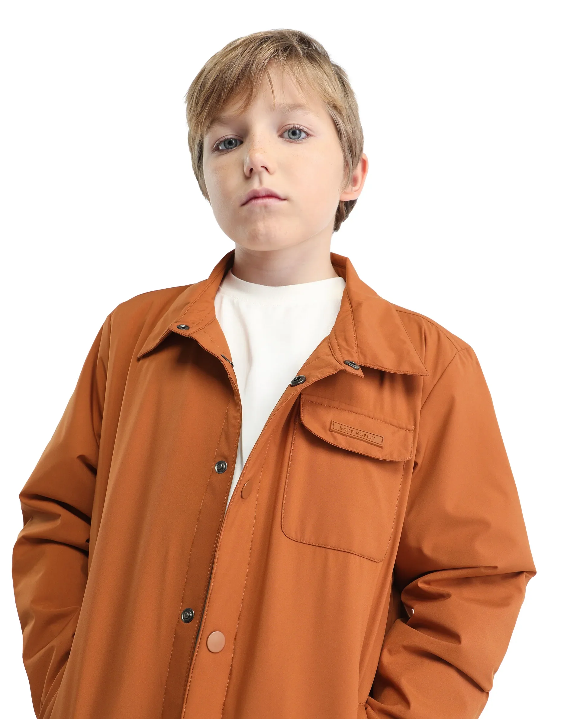 Rare Ones Kids Fagu-K Orange Polyester Button Closure Flat Collar Plain Full Sleeves Regular Fit Jacket - Image 6