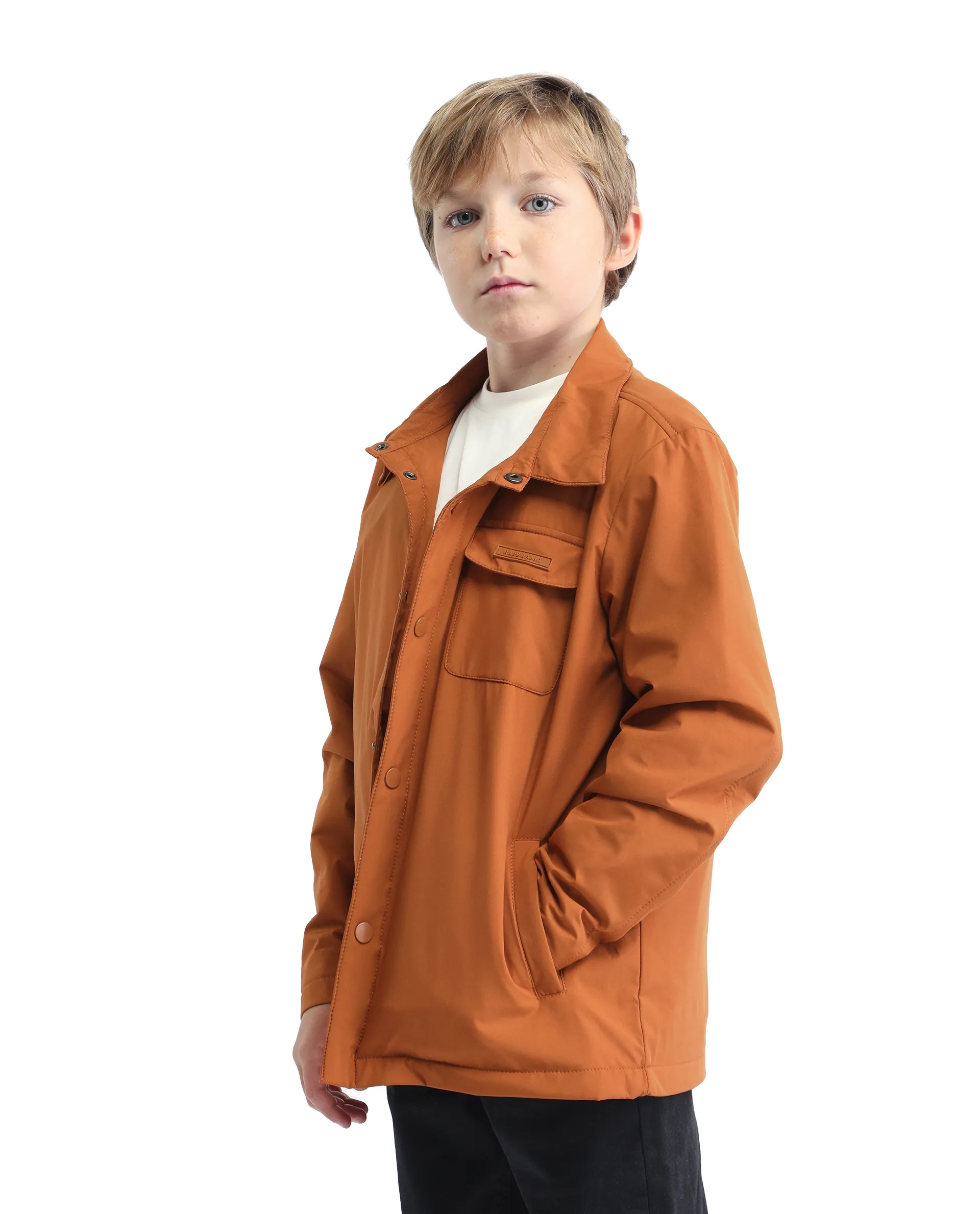 Rare Ones Kids Fagu-K Orange Polyester Button Closure Flat Collar Plain Full Sleeves Regular Fit Jacket - Image 7