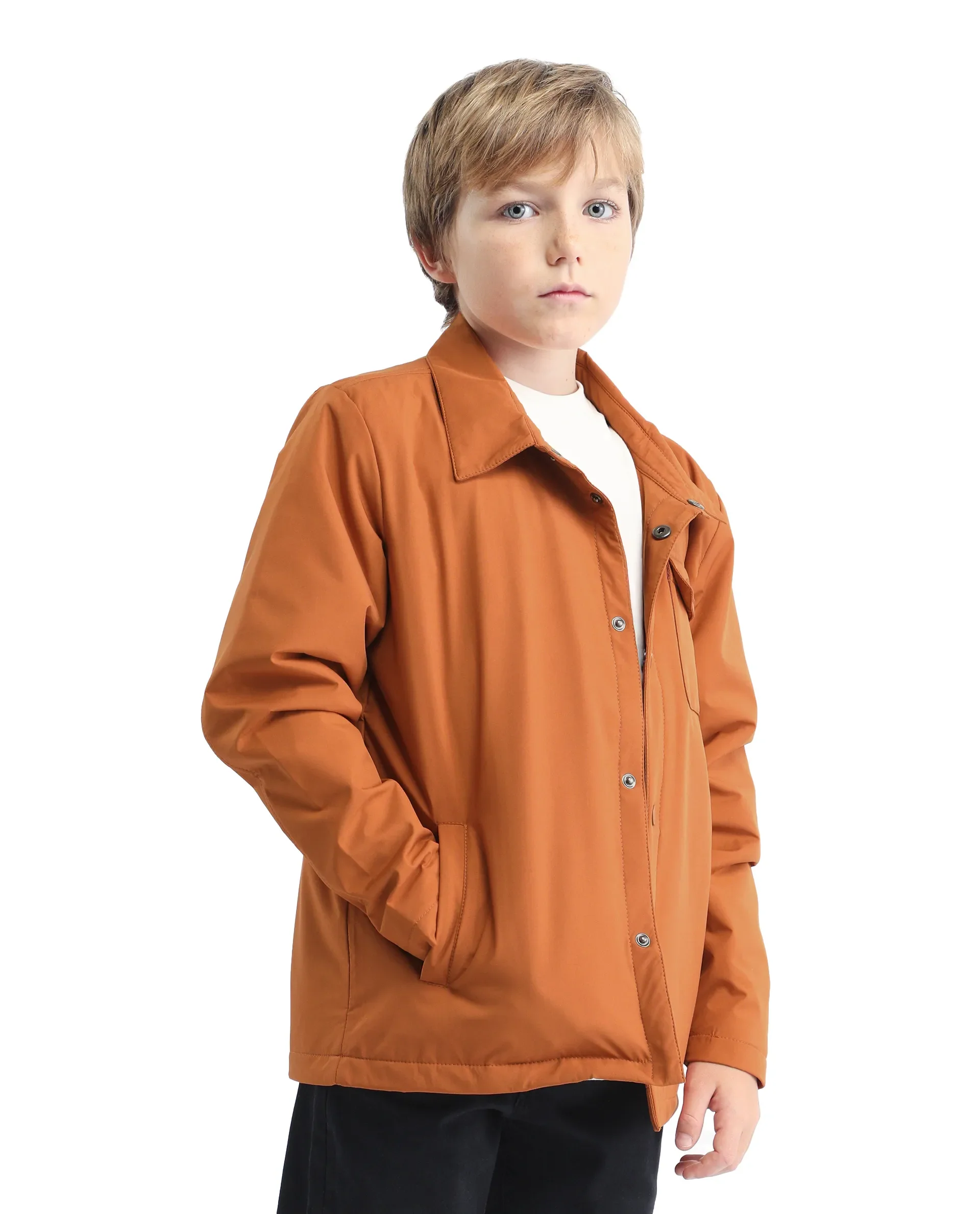 Rare Ones Kids Fagu-K Orange Polyester Button Closure Flat Collar Plain Full Sleeves Regular Fit Jacket - Image 8