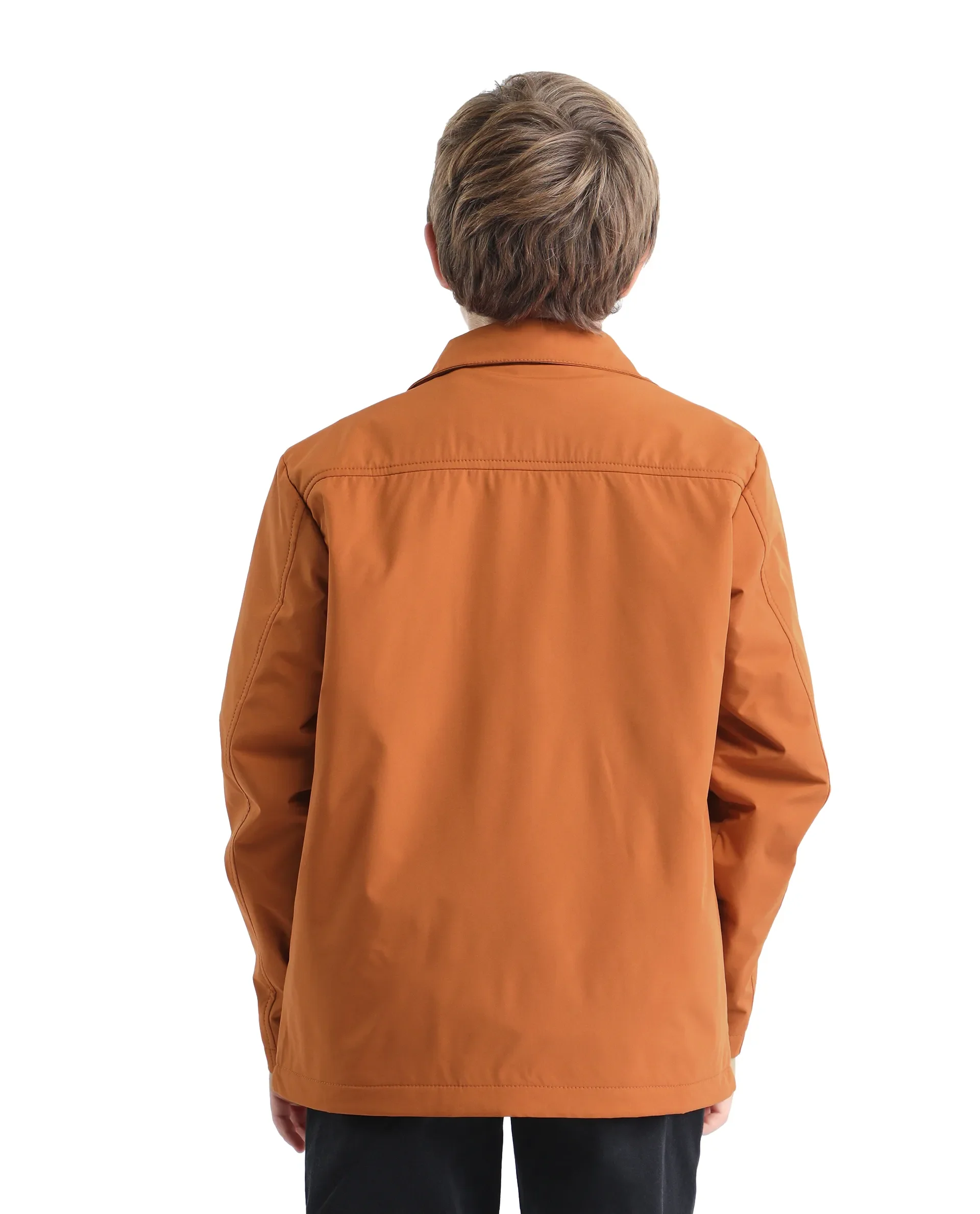 Rare Ones Kids Fagu-K Orange Polyester Button Closure Flat Collar Plain Full Sleeves Regular Fit Jacket - Image 9