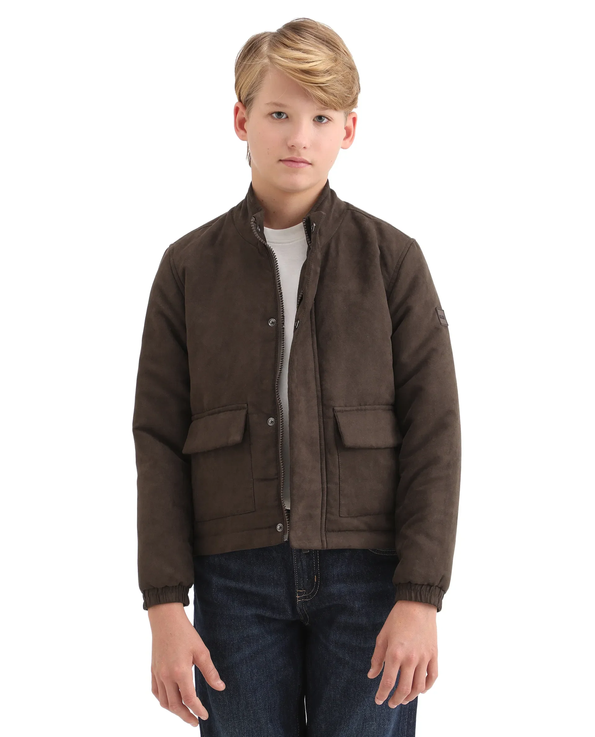 Rare Ones Kids Katpil-25 Brown Polyester Zipper Closure High Neck Plain Full Sleeves Regular Fit Jacket - Image 3