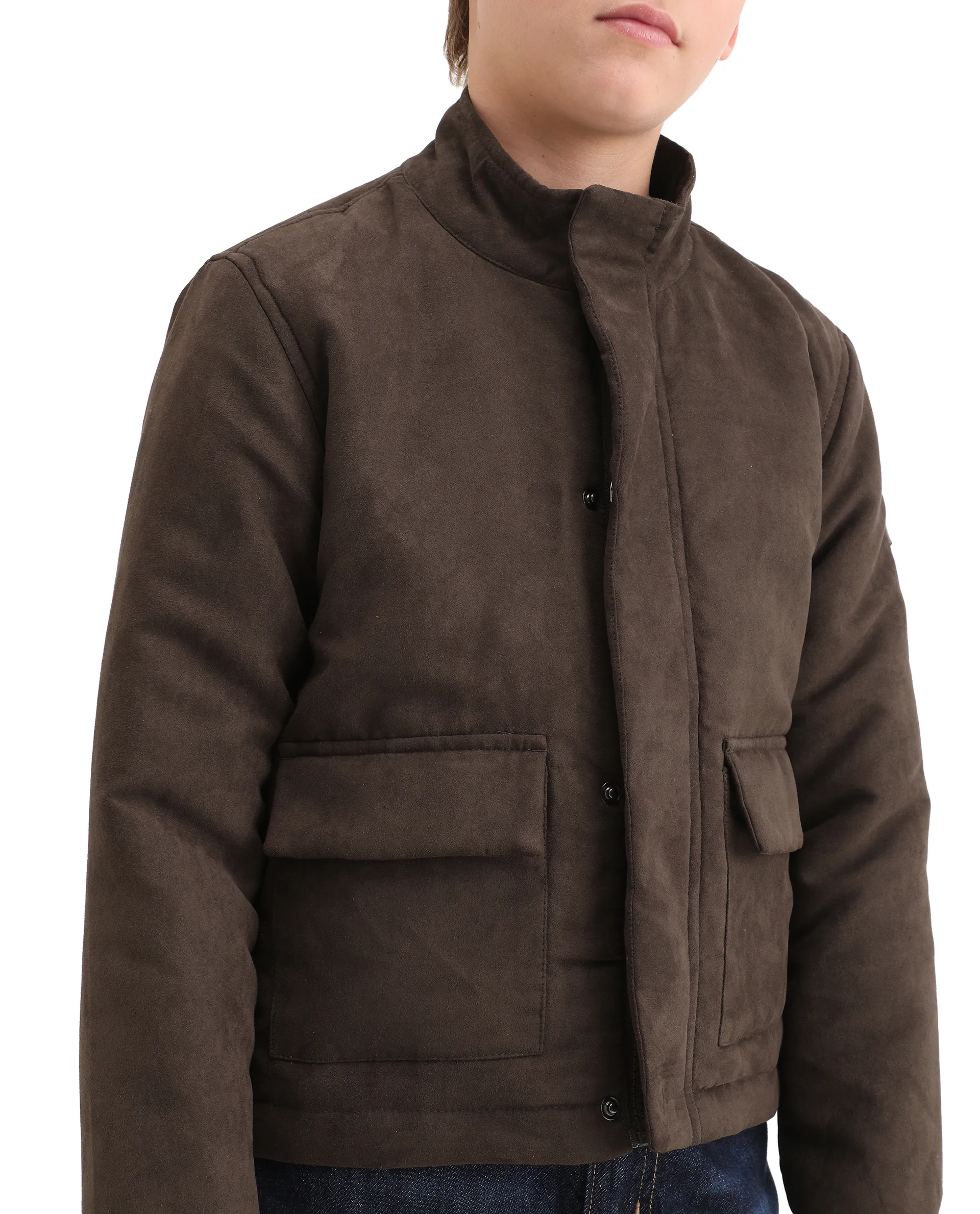 Rare Ones Kids Katpil-25 Brown Polyester Zipper Closure High Neck Plain Full Sleeves Regular Fit Jacket - Image 5