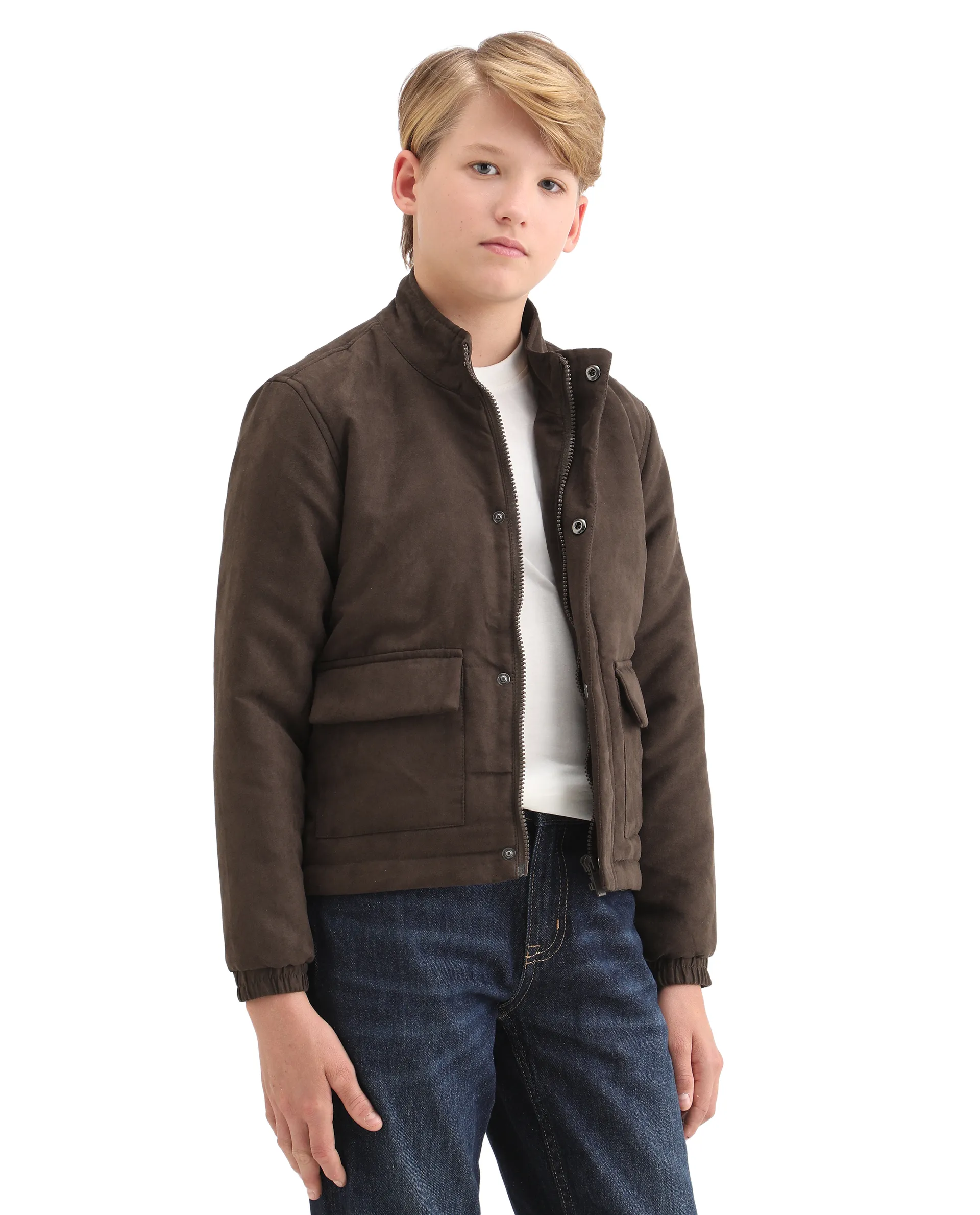 Rare Ones Kids Katpil-25 Brown Polyester Zipper Closure High Neck Plain Full Sleeves Regular Fit Jacket - Image 7