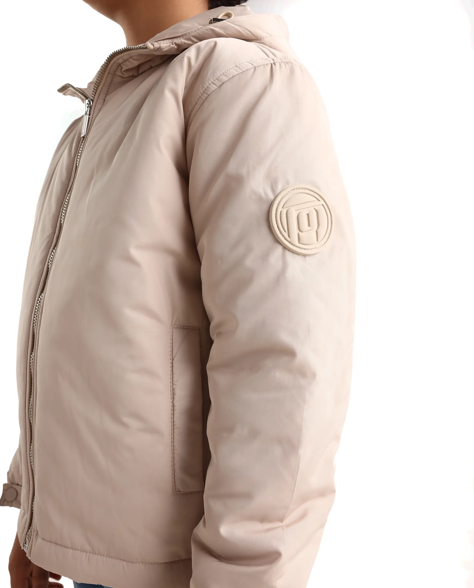 Rare Ones Kids Kost-K Beige Polyester Zipper Closure Hooded Plain Full Sleeves Regular Fit Jacket - Image 4