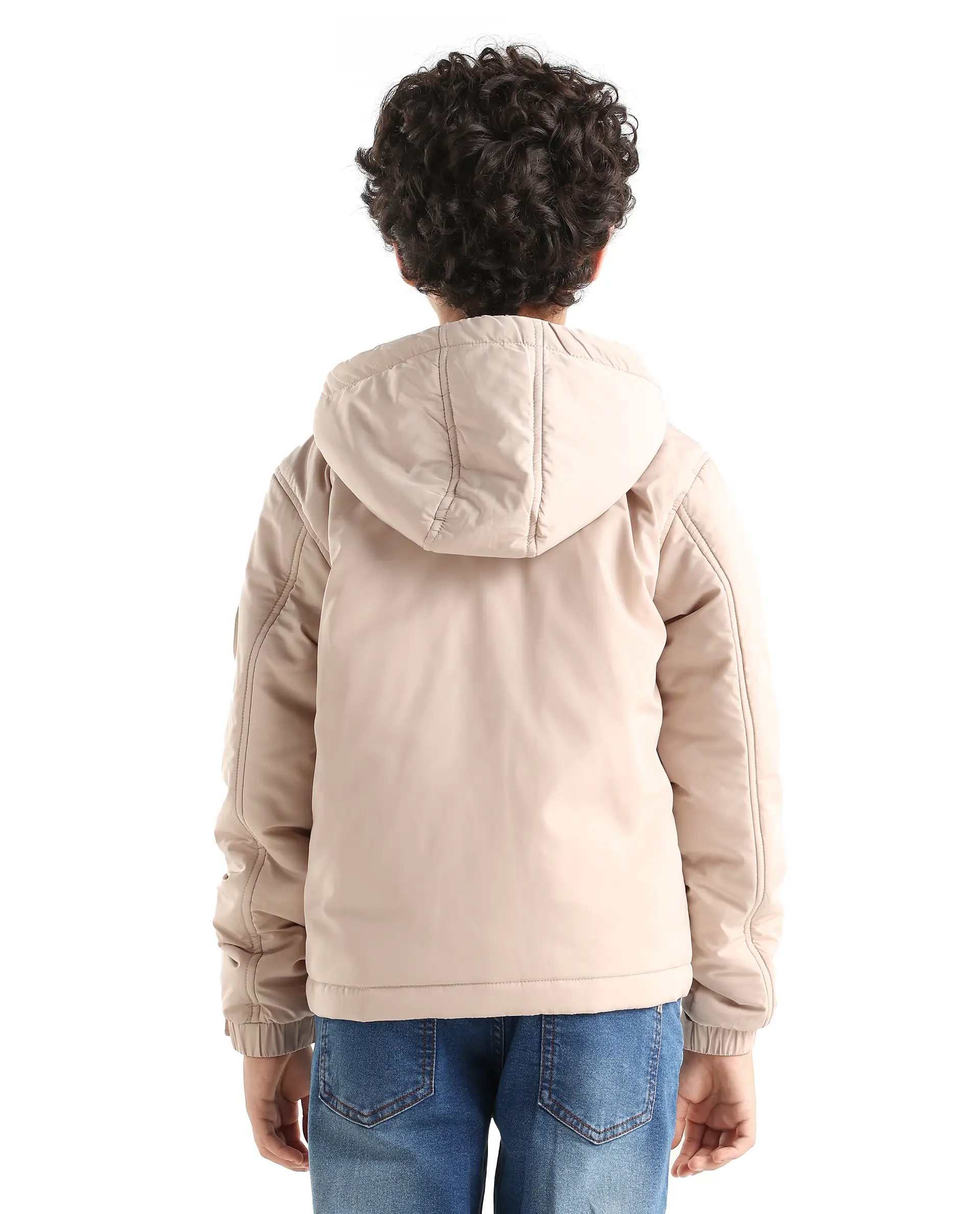Rare Ones Kids Kost-K Beige Polyester Zipper Closure Hooded Plain Full Sleeves Regular Fit Jacket - Image 7