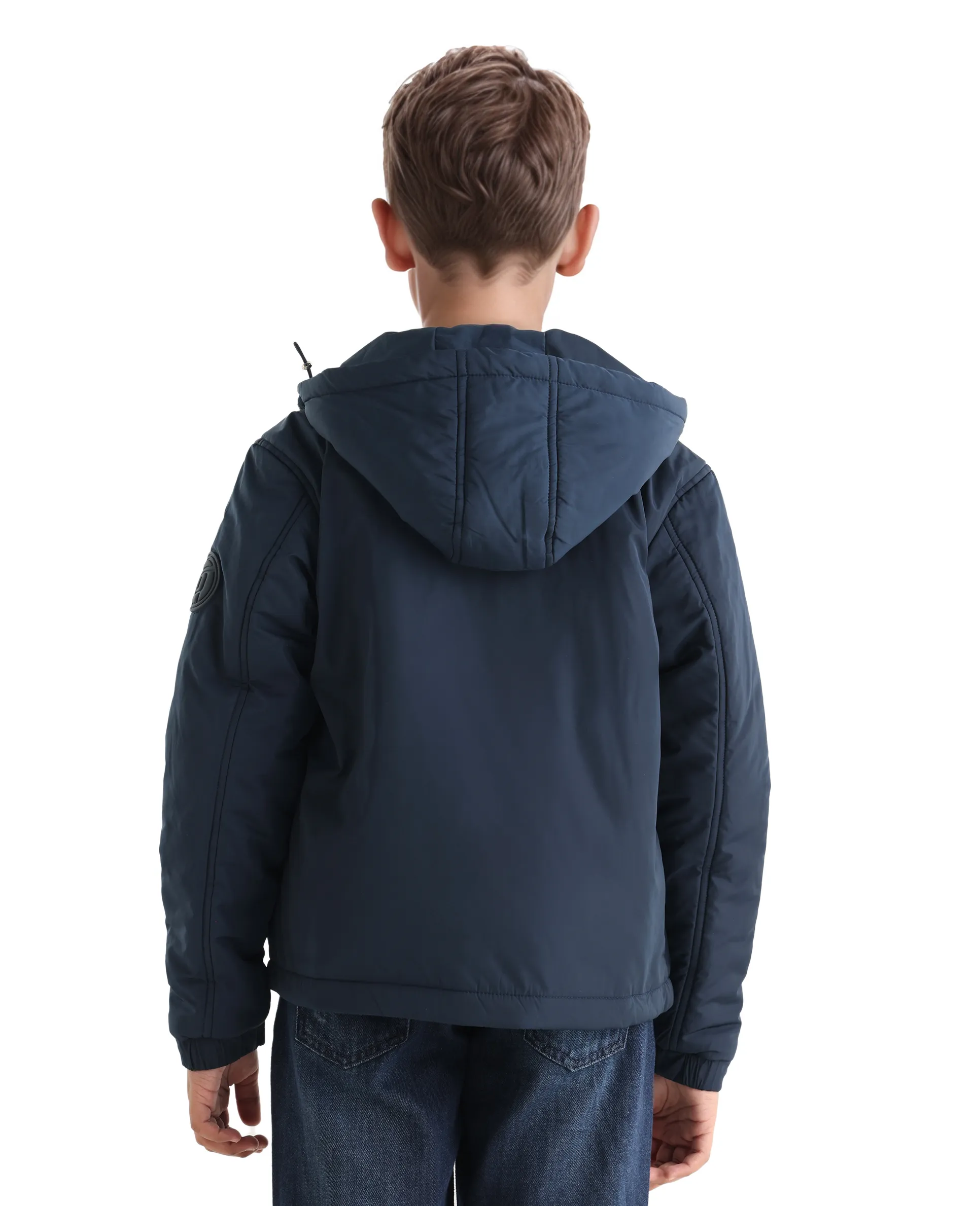 Rare Ones Kids Kost-K Navy Polyester Zipper Closure Hooded Plain Full Sleeves Regular Fit Jacket - Image 10