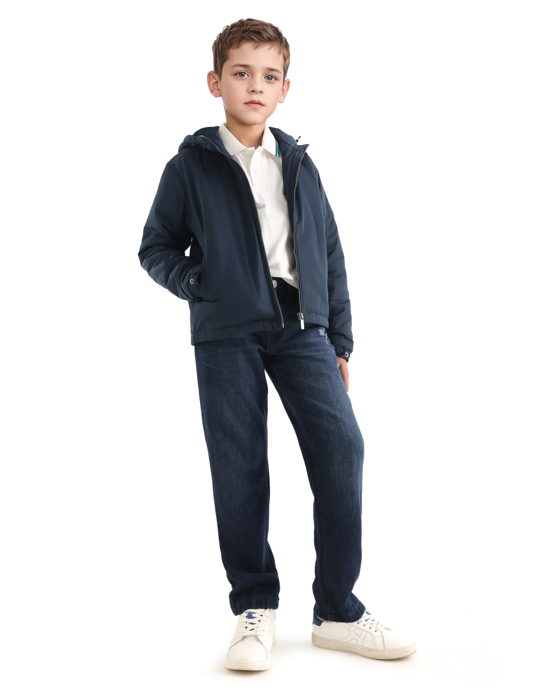 Rare Ones Kids Kost-K Navy Polyester Zipper Closure Hooded Plain Full Sleeves Regular Fit Jacket - Image 2