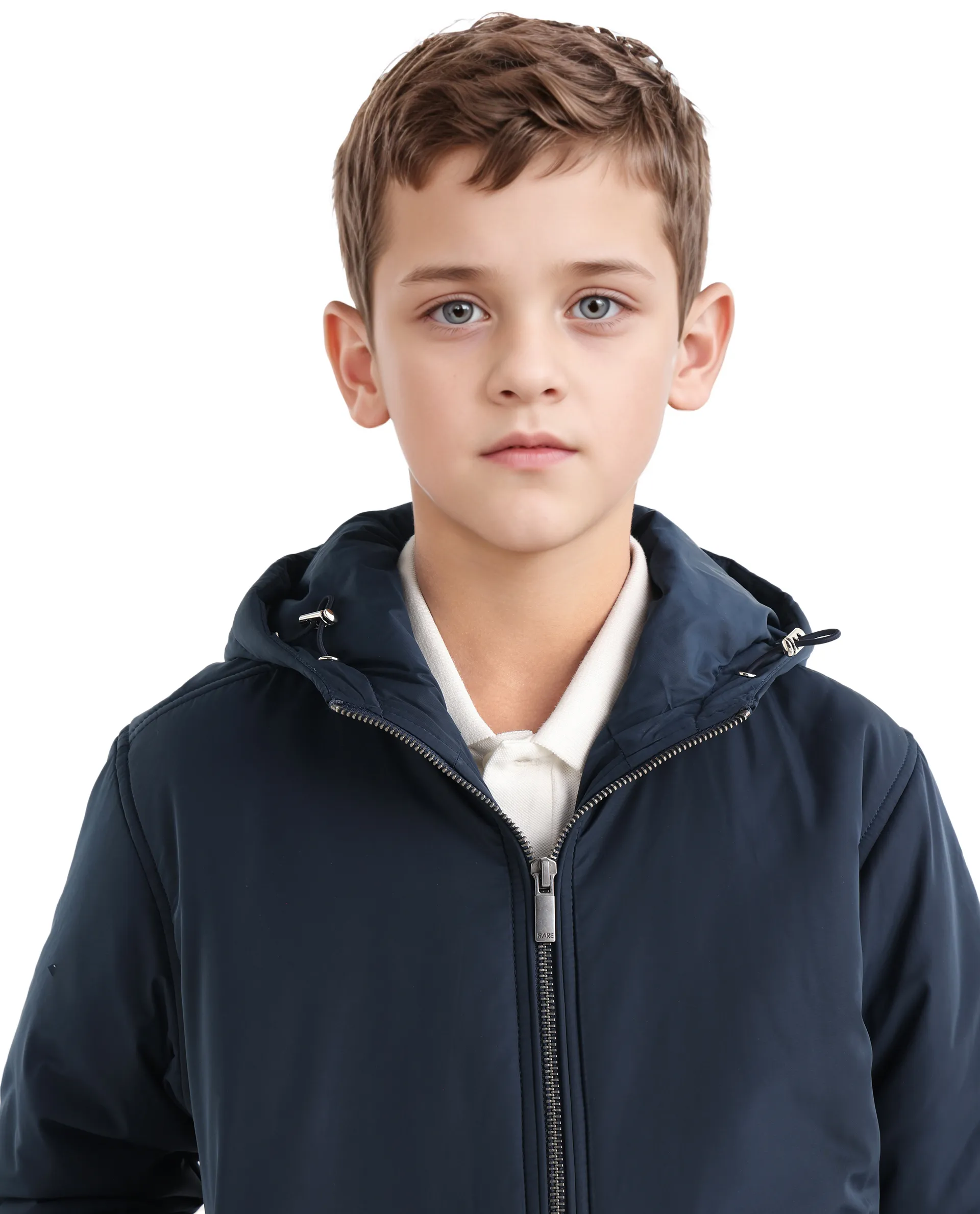 Rare Ones Kids Kost-K Navy Polyester Zipper Closure Hooded Plain Full Sleeves Regular Fit Jacket - Image 3