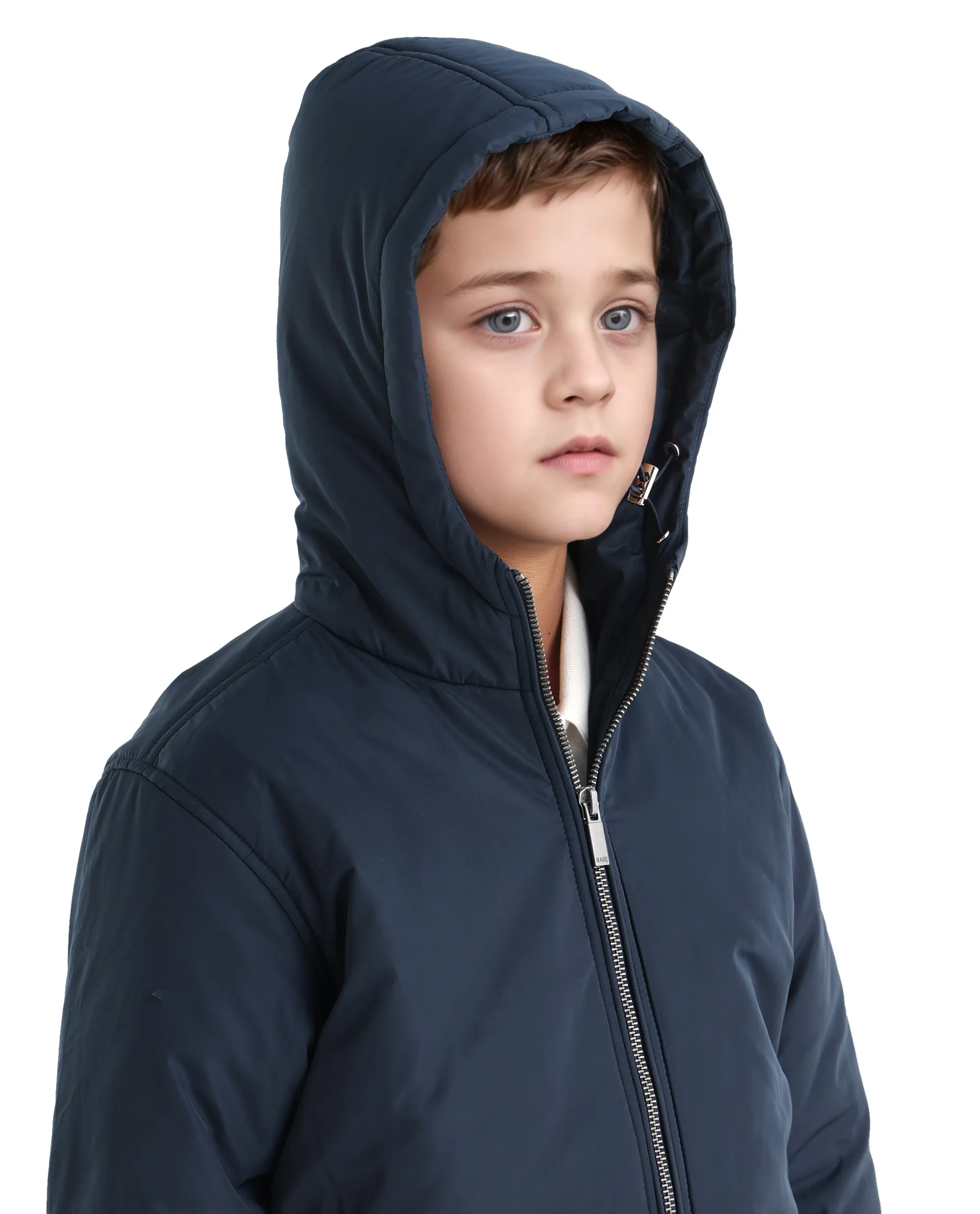 Rare Ones Kids Kost-K Navy Polyester Zipper Closure Hooded Plain Full Sleeves Regular Fit Jacket - Image 5