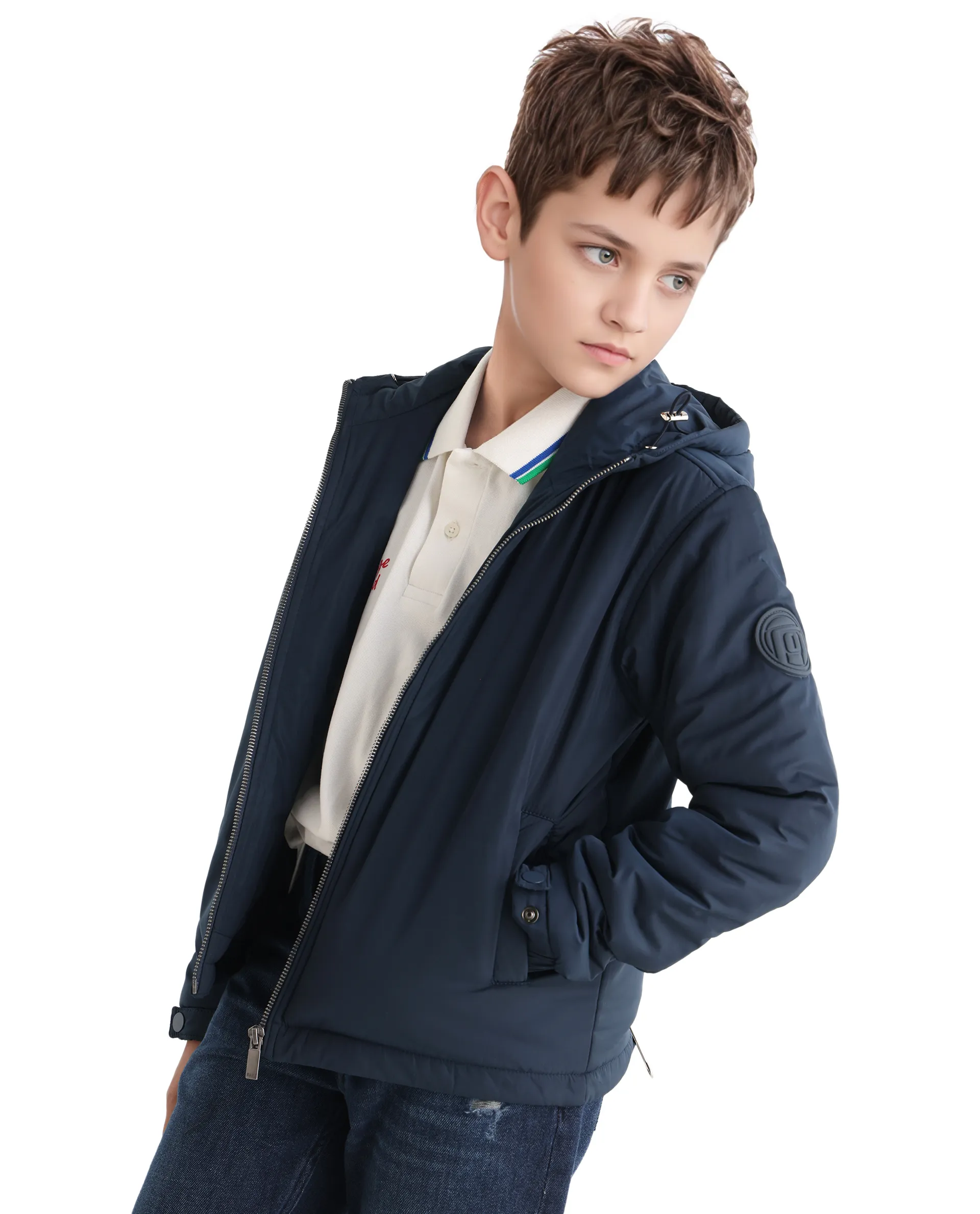 Rare Ones Kids Kost-K Navy Polyester Zipper Closure Hooded Plain Full Sleeves Regular Fit Jacket - Image 9
