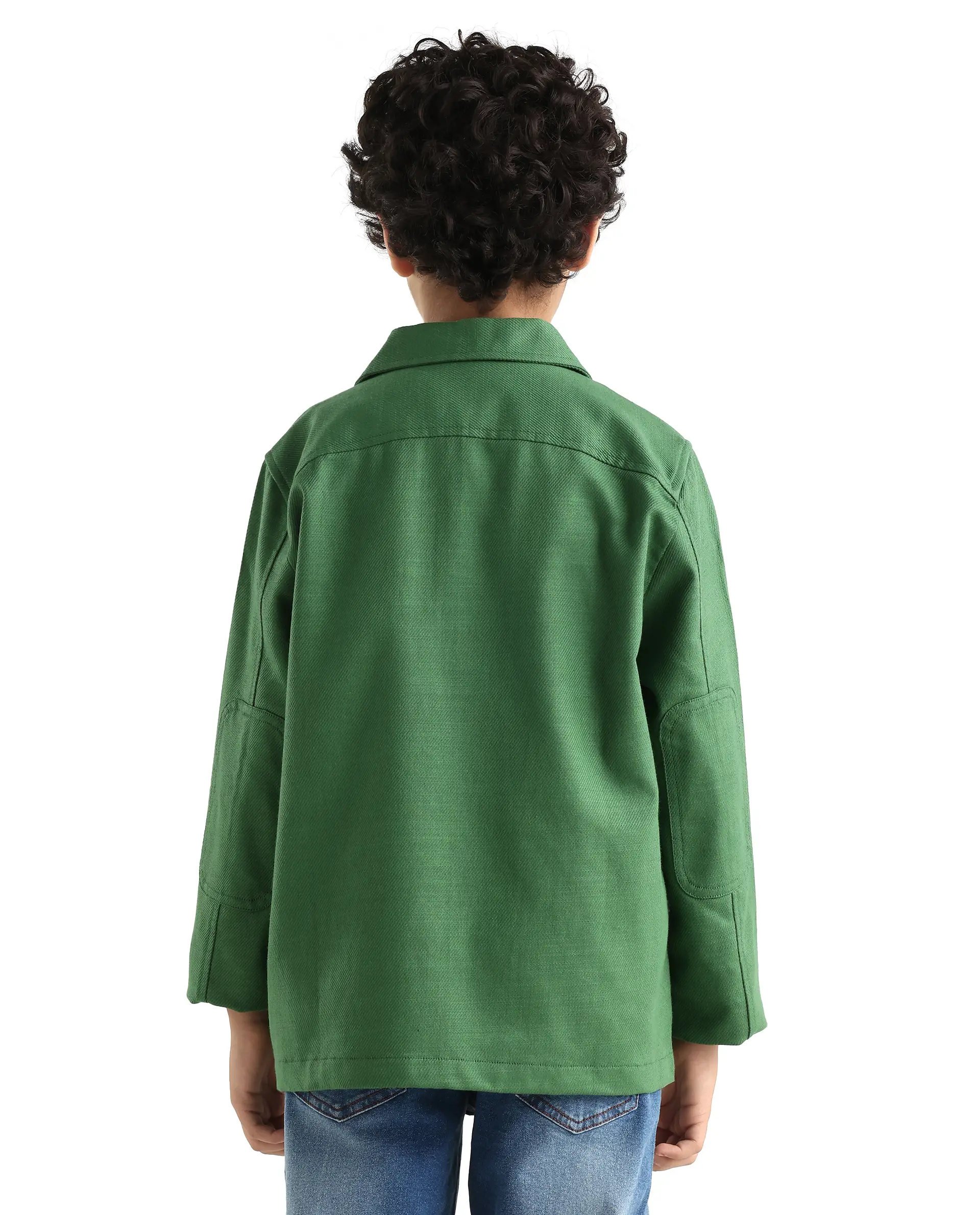 Rare Ones Kids Masa Green Cotton Button Closure Flat Collar Plain Full Sleeves Slim Fit Jacket - Image 7