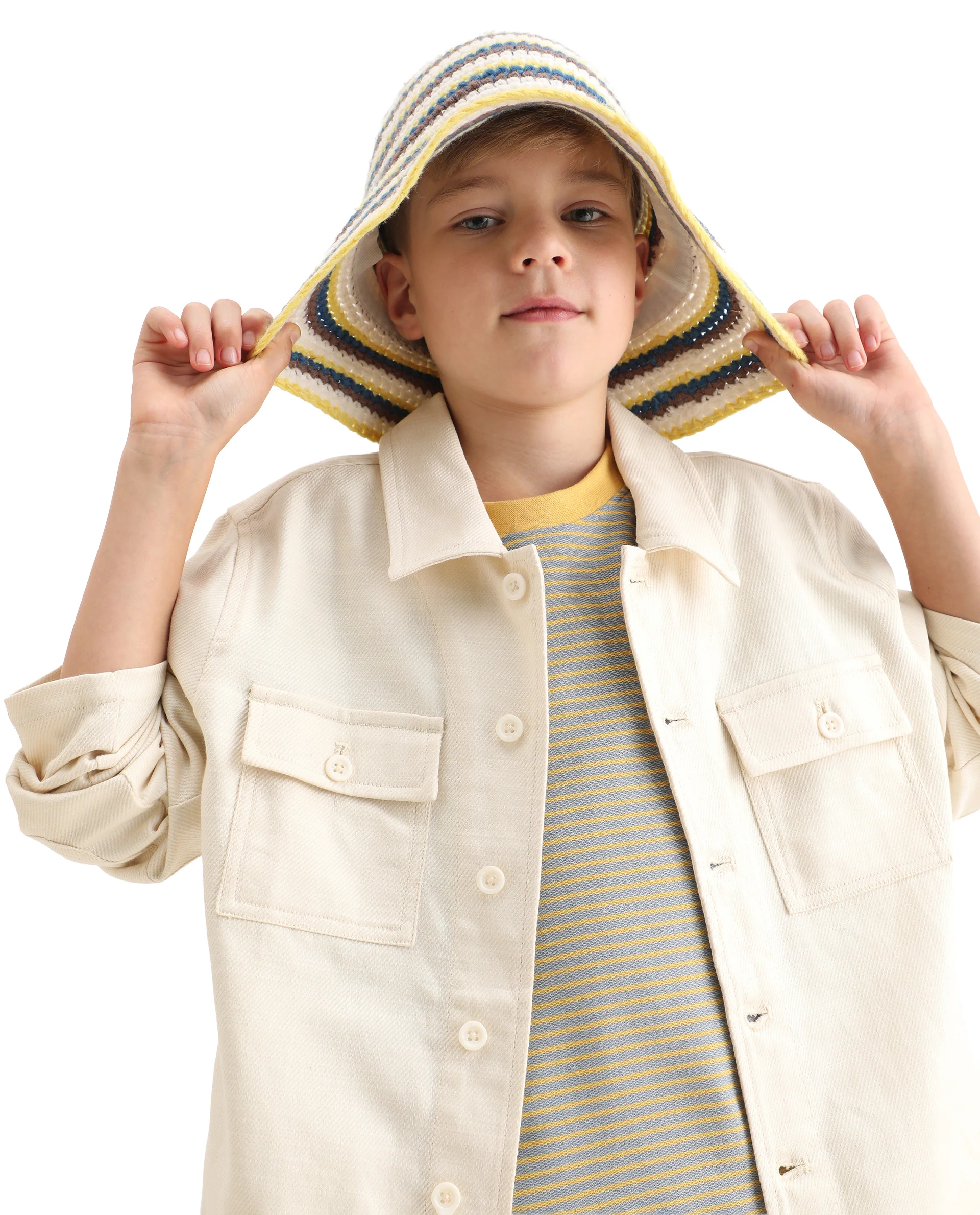 Rare Ones Kids Masa Off White Cotton Button Closure Flat Collar Plain Full Sleeves Slim Fit Jacket - Image 5