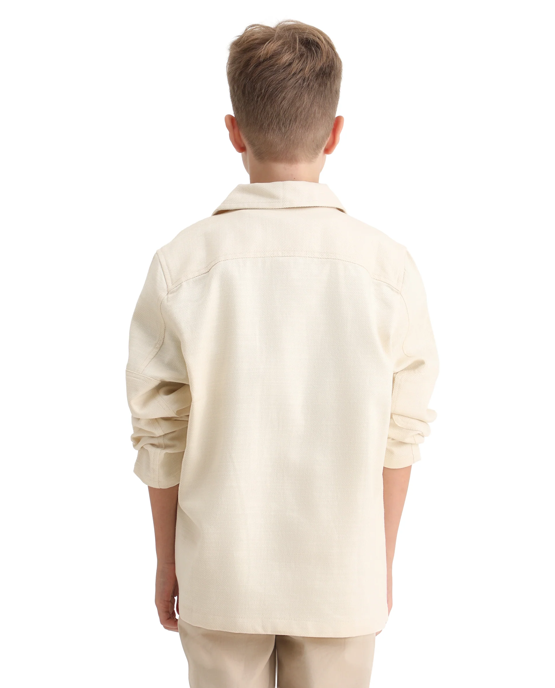 Rare Ones Kids Masa Off White Cotton Button Closure Flat Collar Plain Full Sleeves Slim Fit Jacket - Image 7