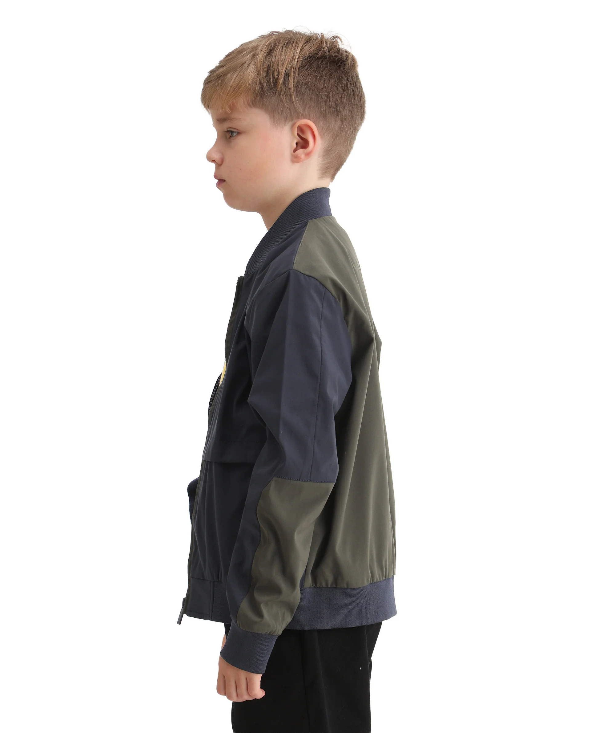 Rare Ones Kids Oza Navy Polyester Zipper Closure Ribbed Collar Plain Full Sleeves Regular Fit Jacket - Image 5