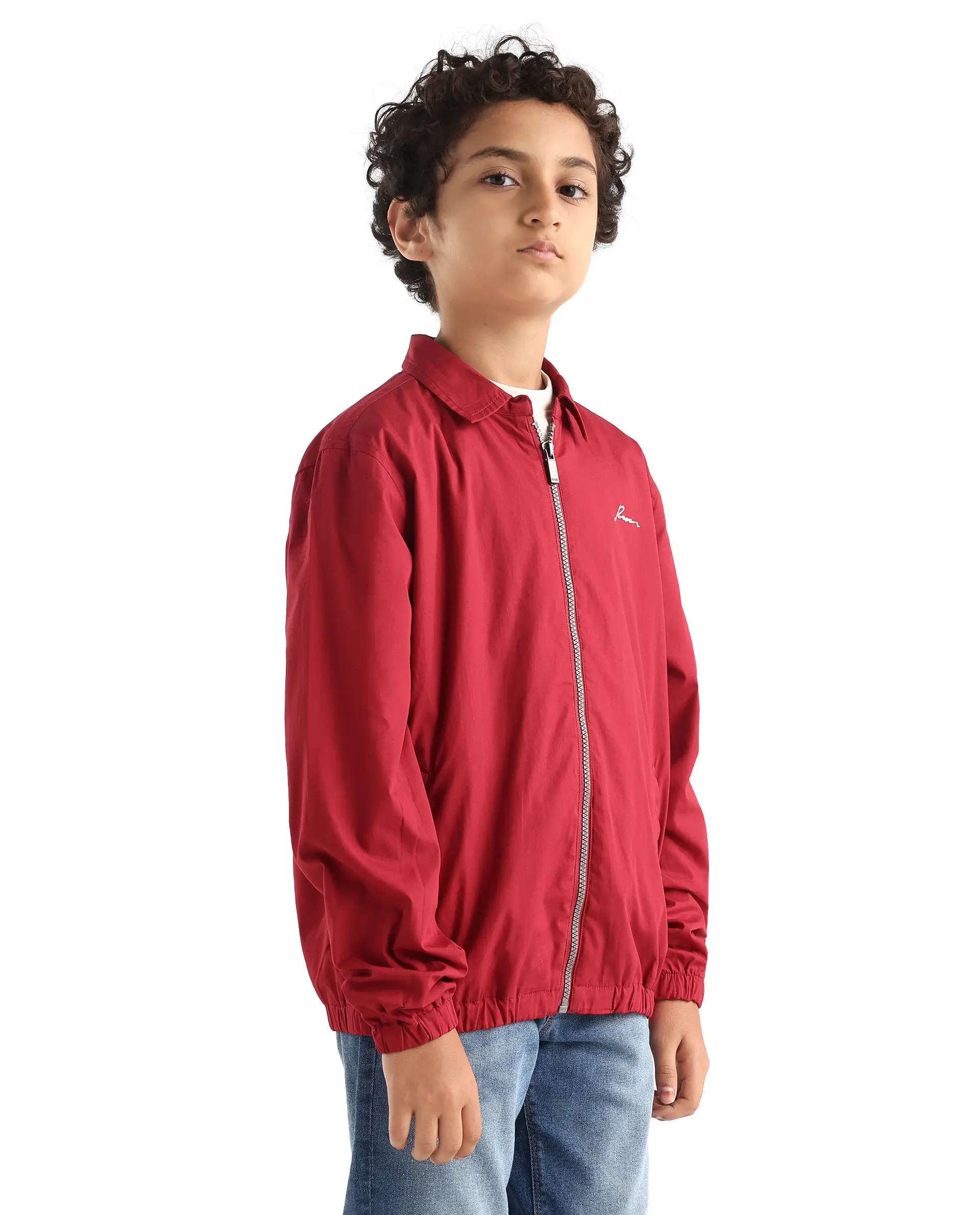 Rare Ones Kids Piba Red Cotton Zipper Closure Spread Collar Plain Full Sleeves Slim Fit Jacket - Image 6